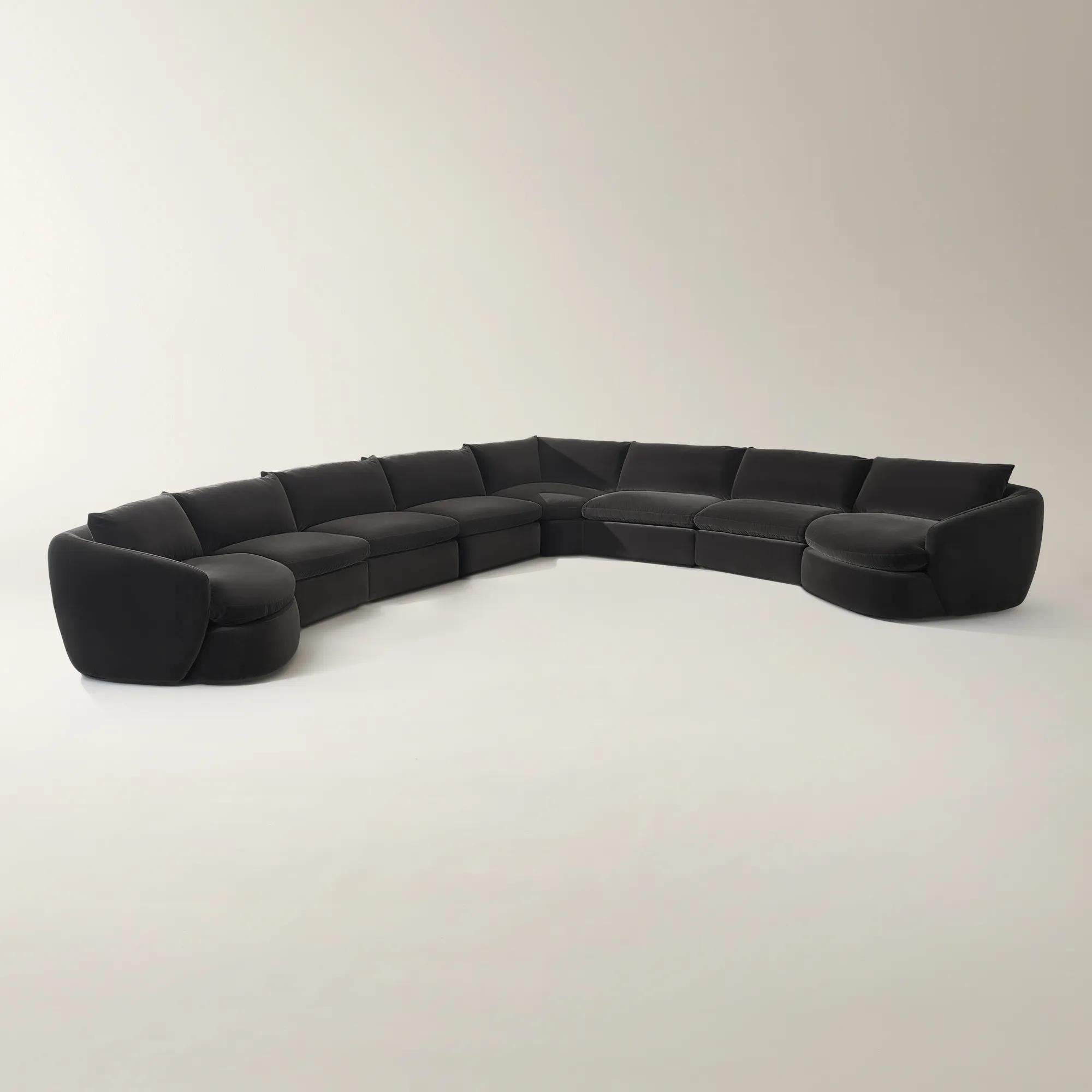 Sabrina L-Shaped Velvet  Sectional Sofa (148"-228") - Charcoal 