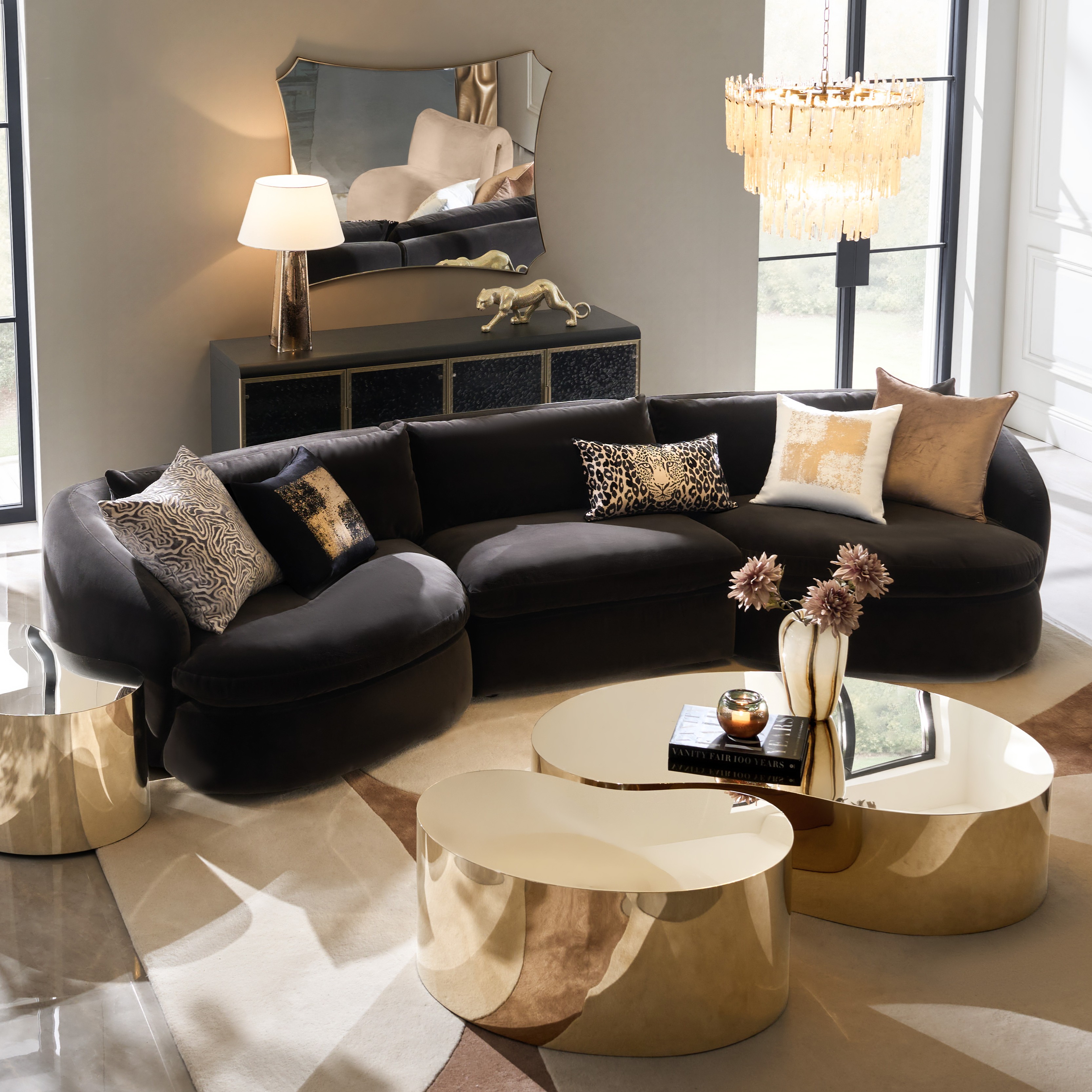 Sabrina Velvet  Sofa (158") - Charcoal