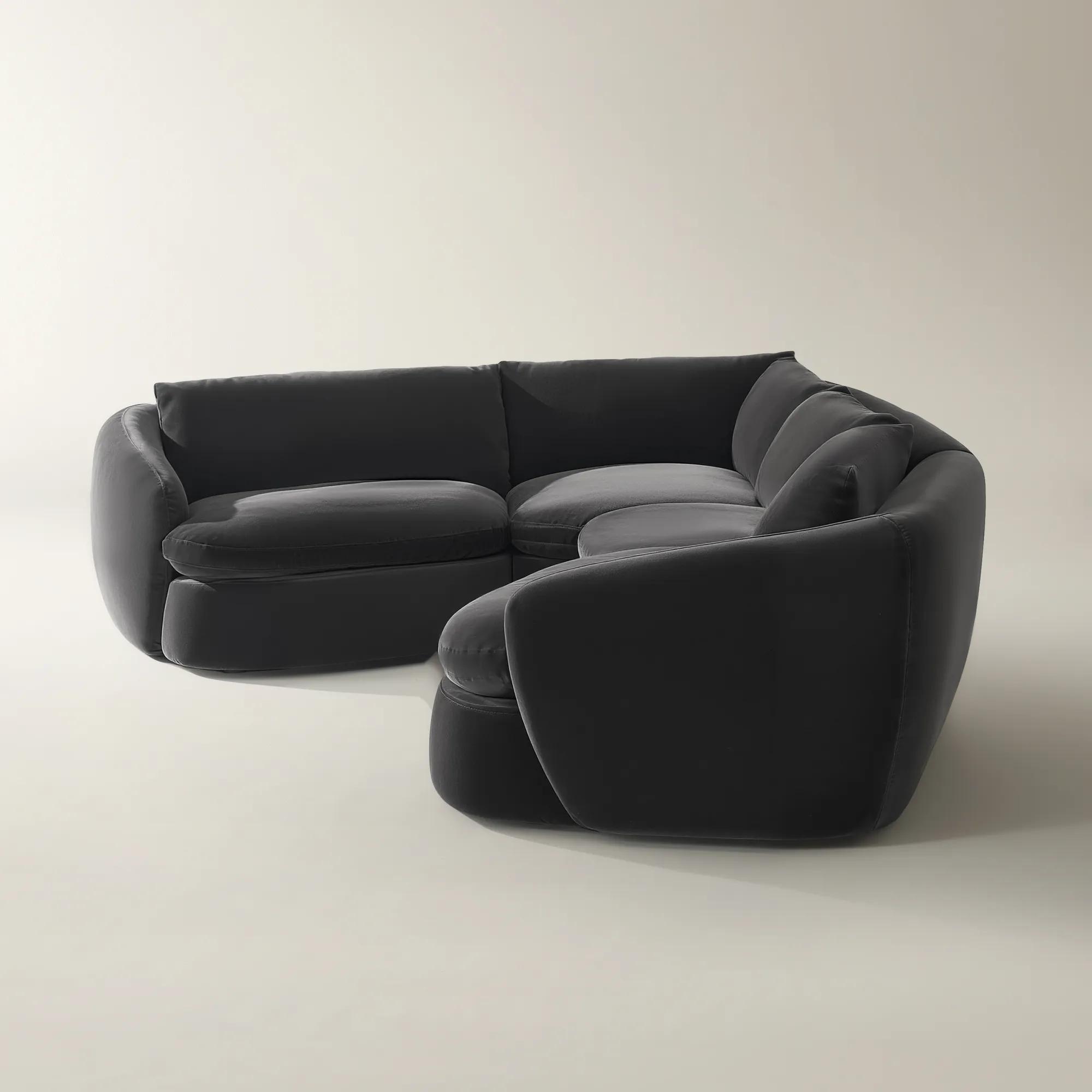 Sabrina 4-Piece Charcoal Velvet Sectional With Left-Arm Chair