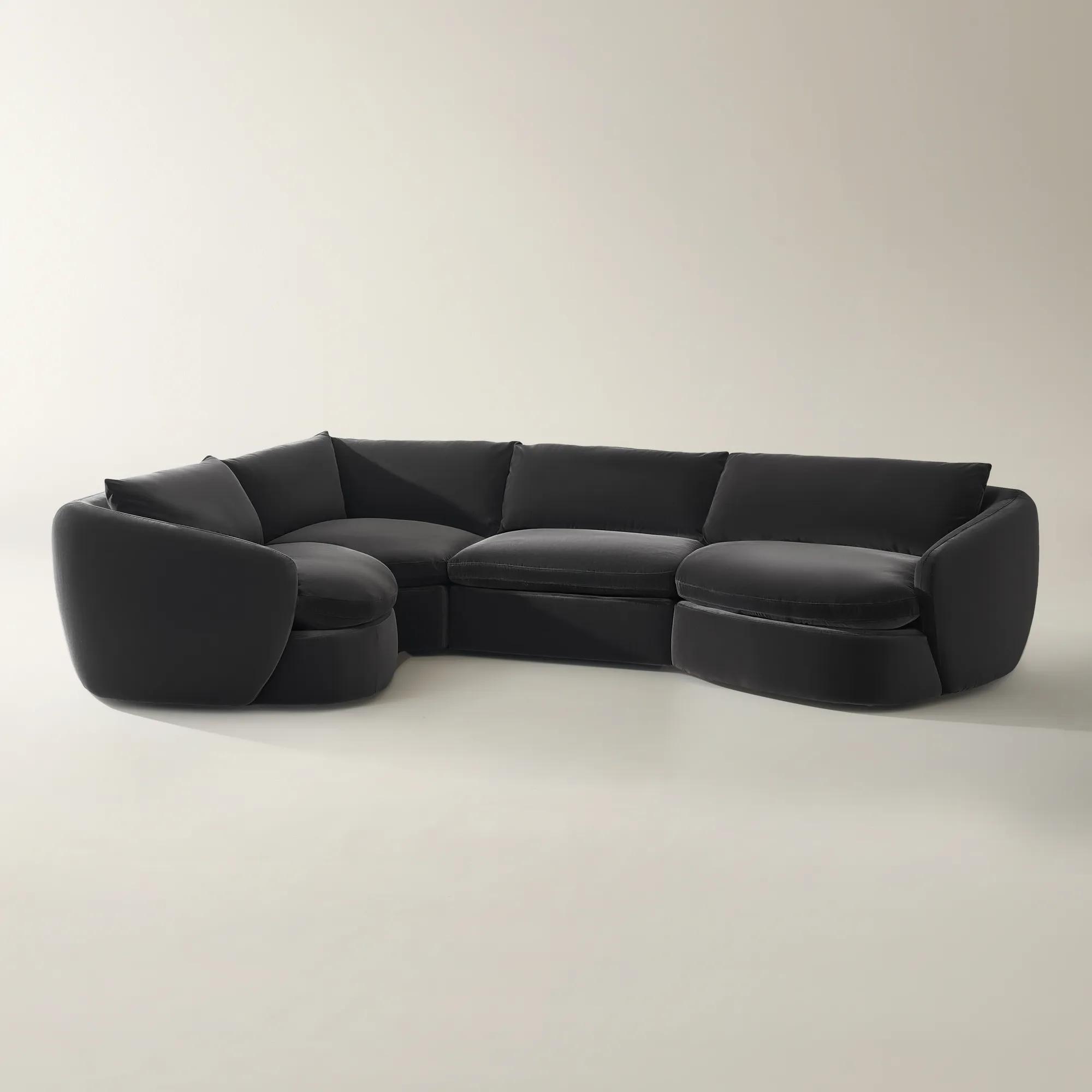 Sabrina L-Shaped Velvet  Sectional Sofa (148"-228") - Charcoal 