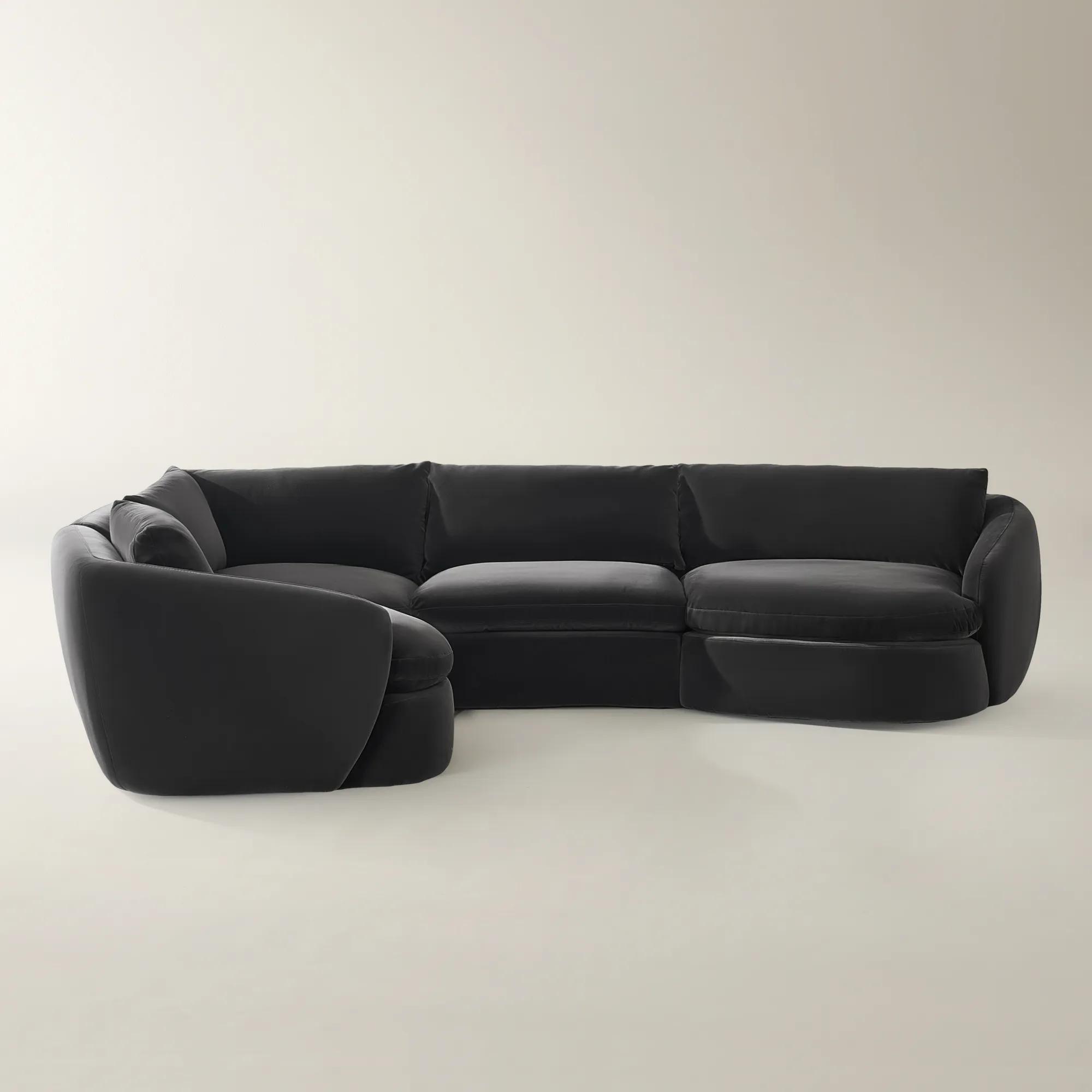 Sabrina L-Shaped Velvet  Sectional Sofa (148"-228") - Charcoal 