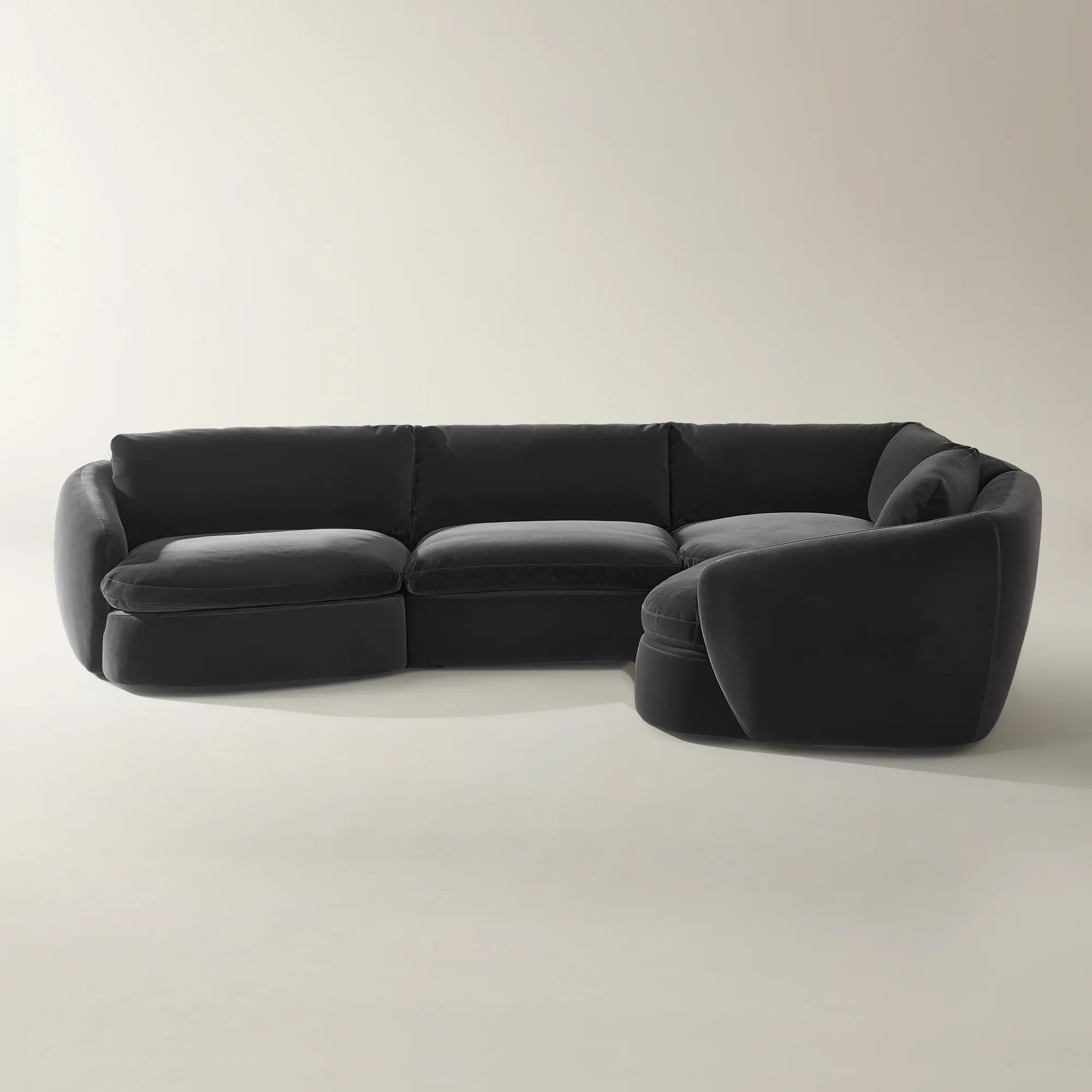 Sabrina L-Shaped Velvet  Sectional Sofa (148"-228") - Charcoal 