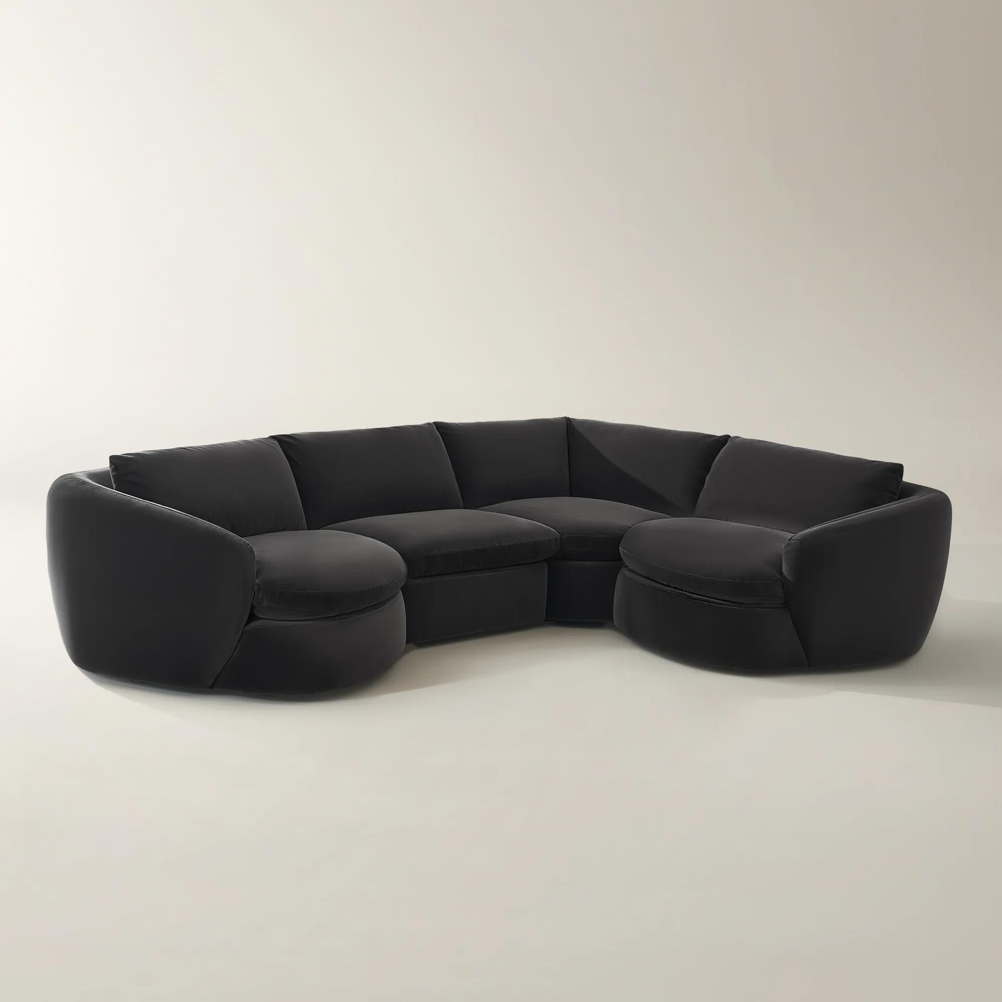 Sabrina L-Shaped Velvet  Sectional Sofa (148"-228") - Charcoal 