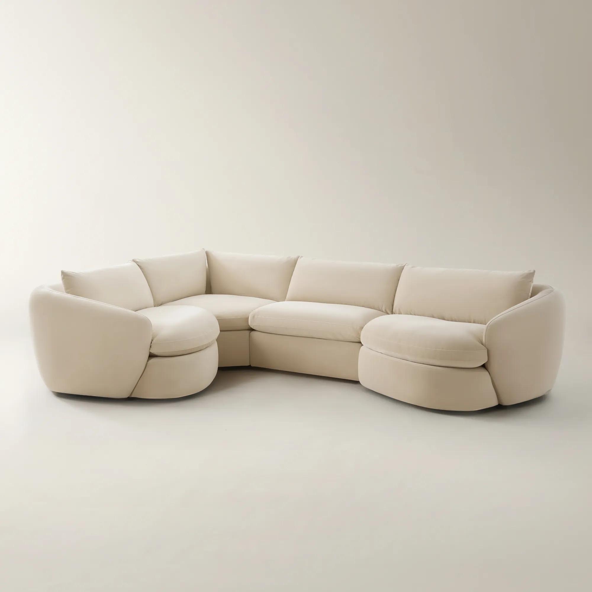 Sabrina L-Shaped Velvet  Sectional Sofa (148"-228") - Oatmeal