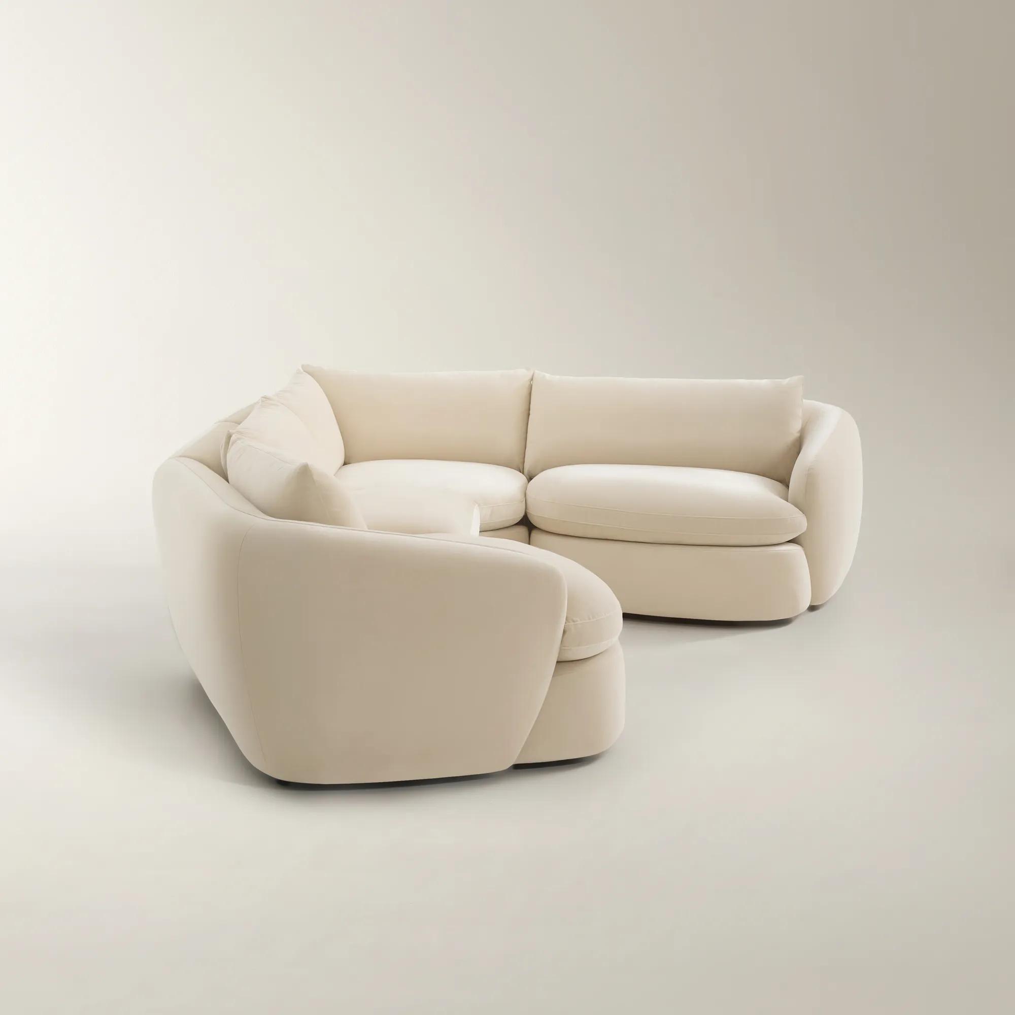 Sabrina 4-Piece Oatmeal Velvet Sectional With Right-Arm Chair
