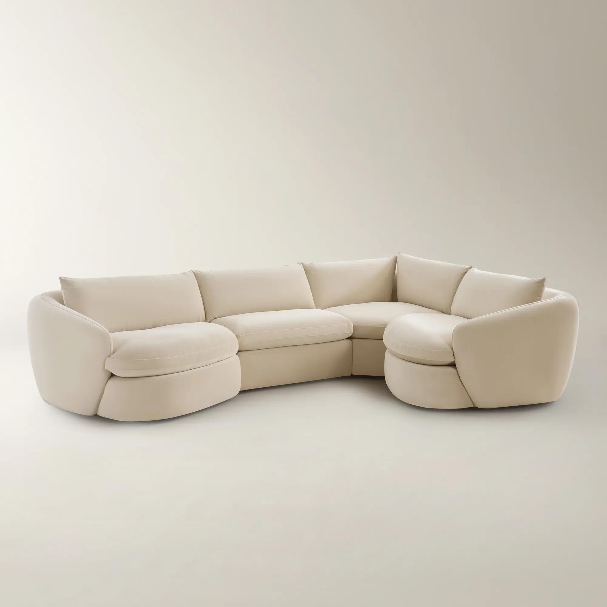 Sabrina L-Shaped Velvet  Sectional Sofa (148"-228") - Oatmeal