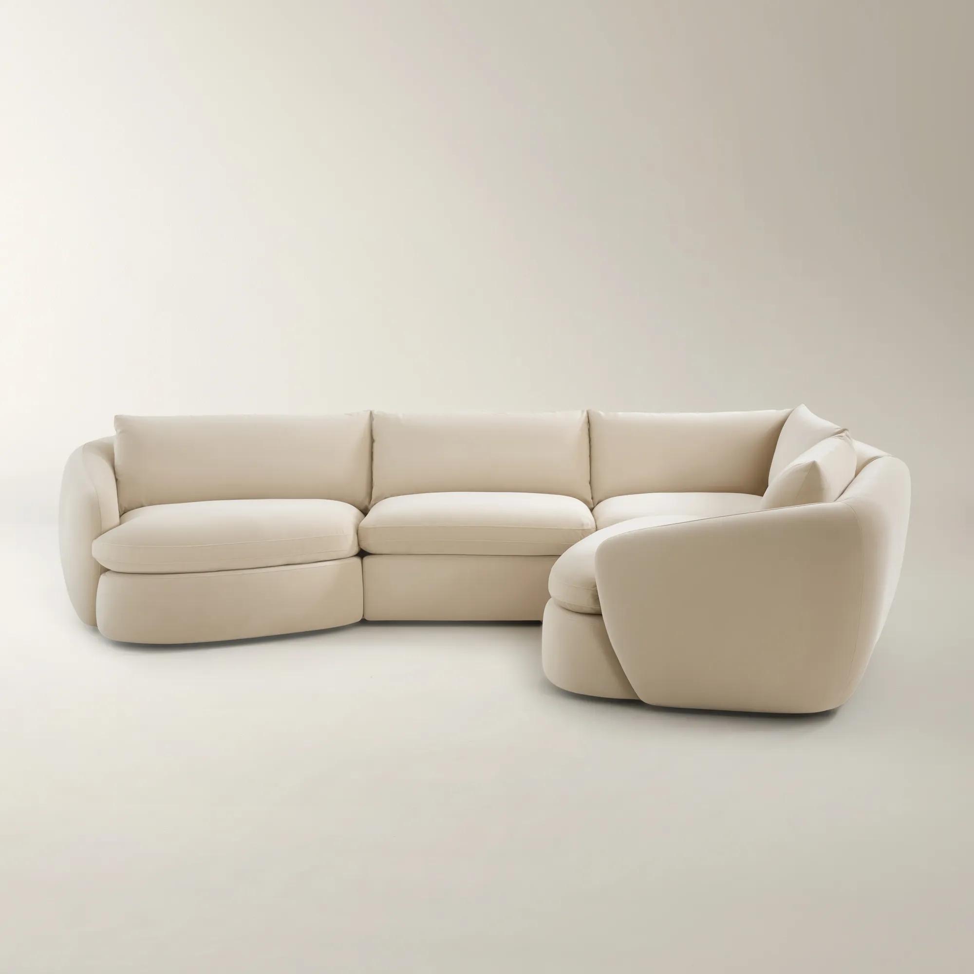 Sabrina 4-Piece Oatmeal Velvet Sectional With Right-Arm Chair