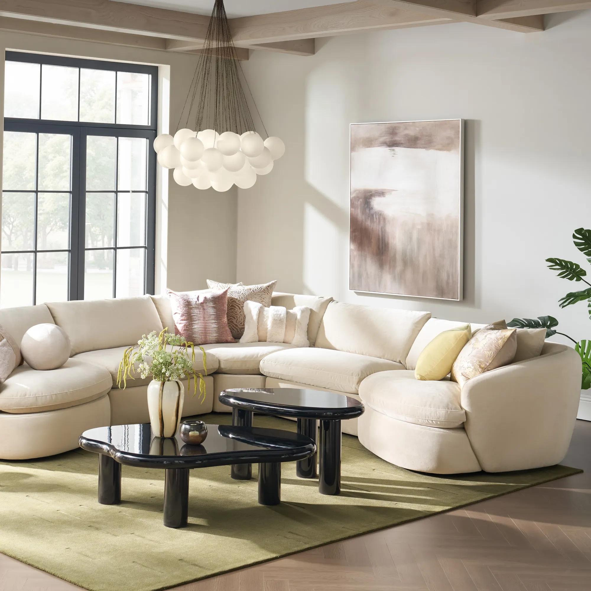 Sabrina L-Shaped Velvet  Sectional Sofa (148"-228") - Oatmeal