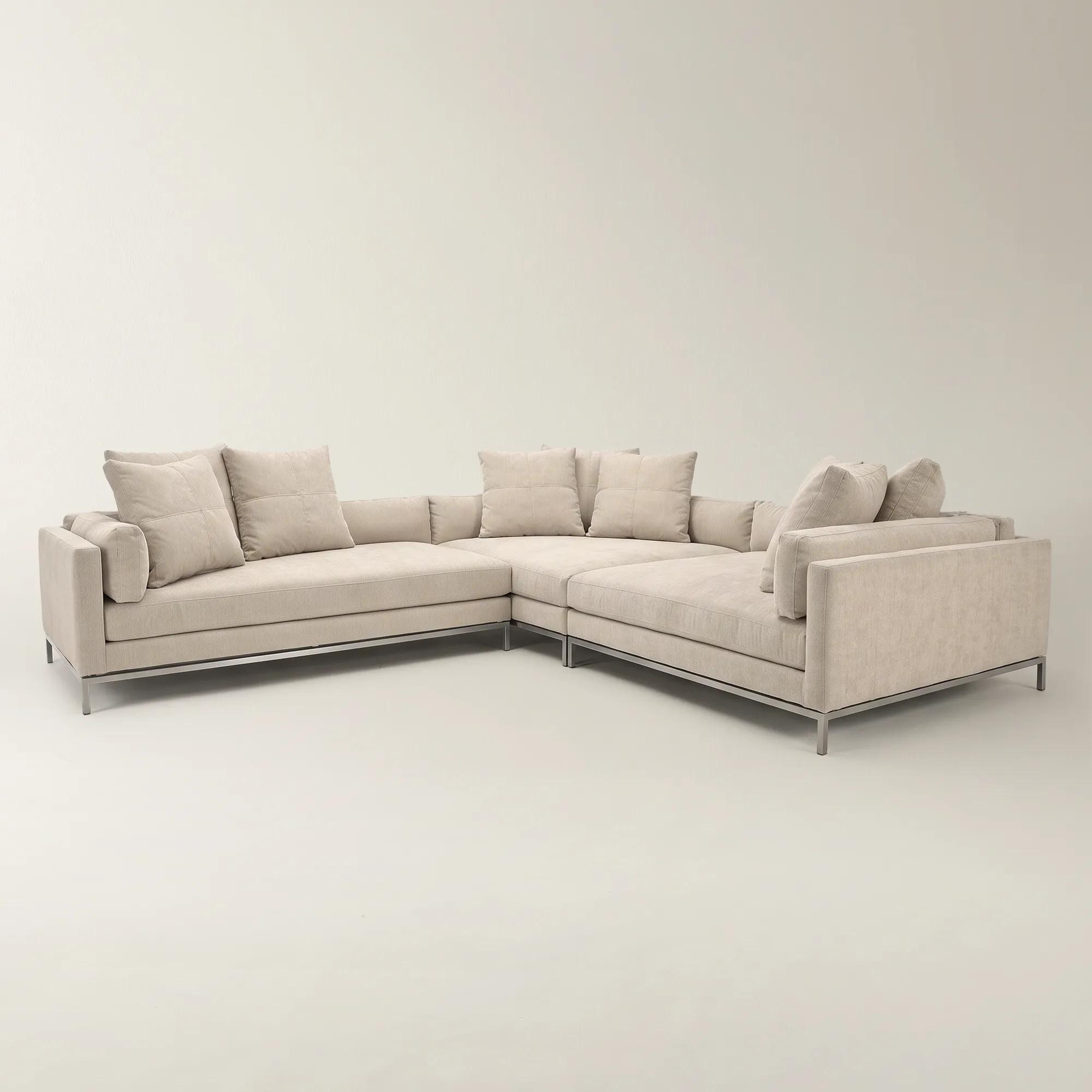 Ventura 3-Piece L-Shaped Snow Chenille Sectional Sofa With Left-Arm Chair