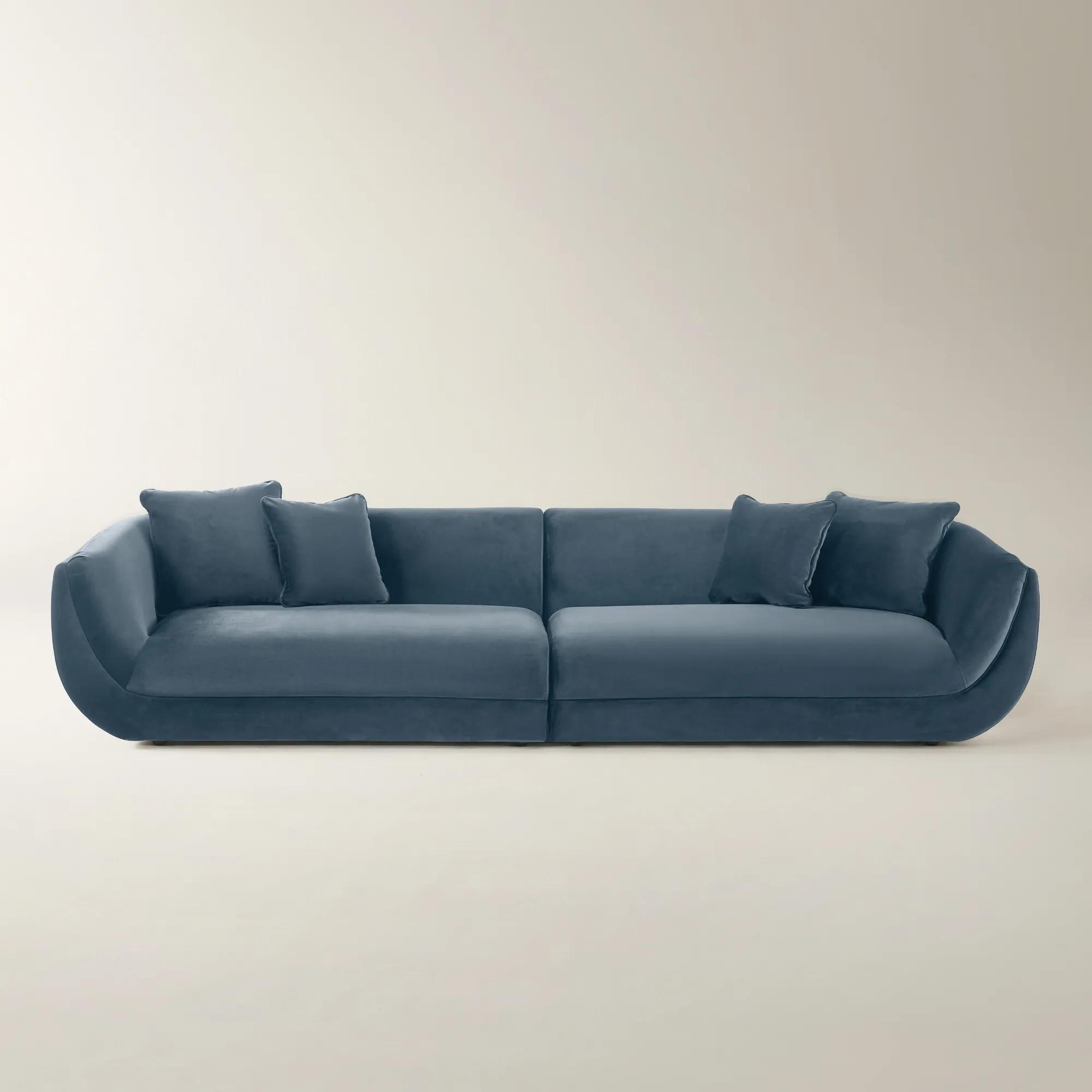 Curvia 2-Piece Dusty Blue Velvet Grand Sectional Sofa