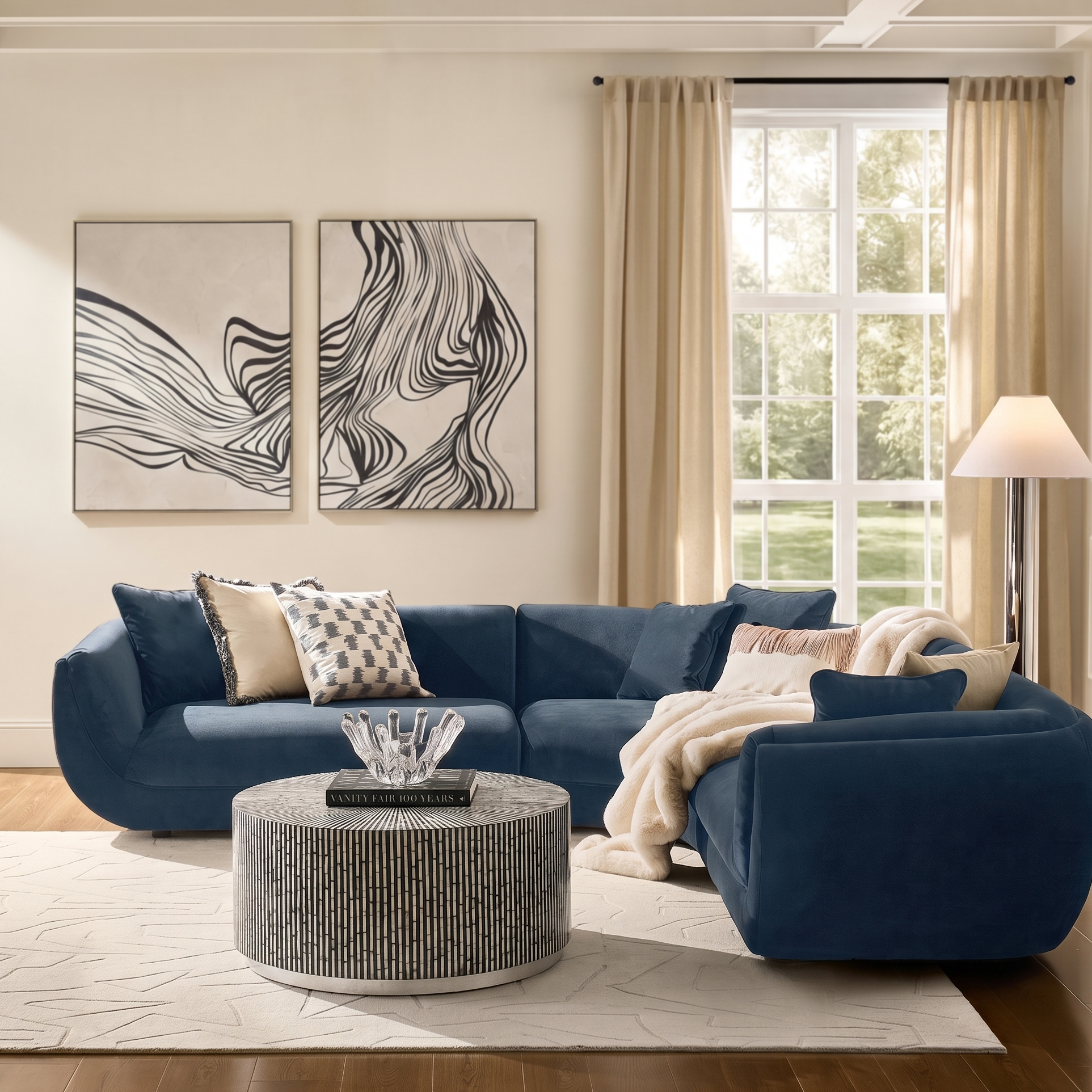 Curvia 3-Piece Dusty Blue Velvet Sectional Sofa