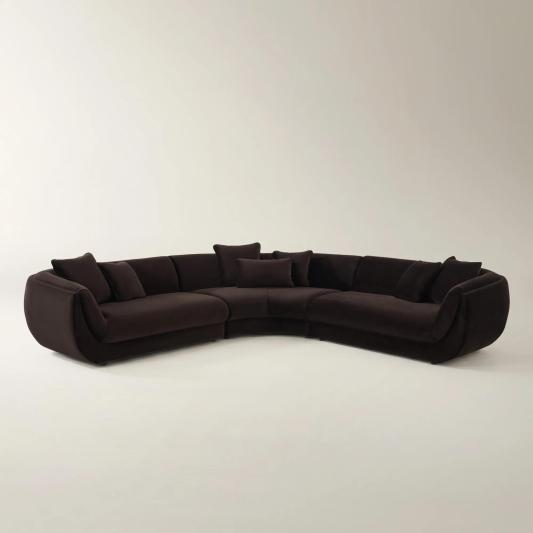 Curvia 3-Piece Dark Chocolate Velvet Sectional Sofa