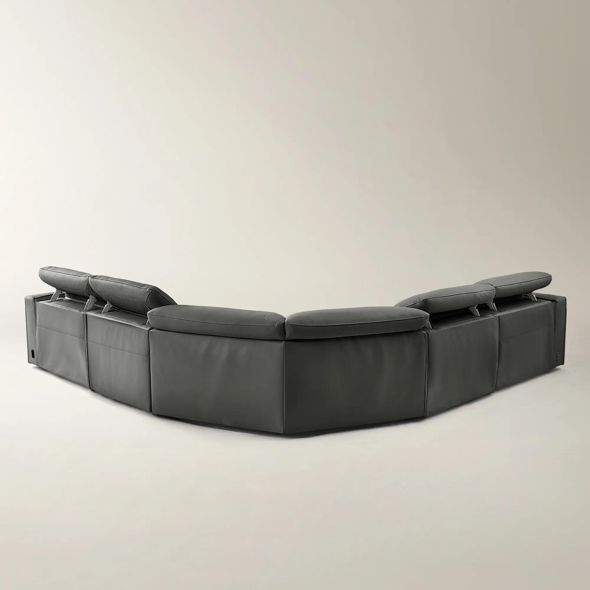 Terra 5-Piece Charcoal Leather Sectional