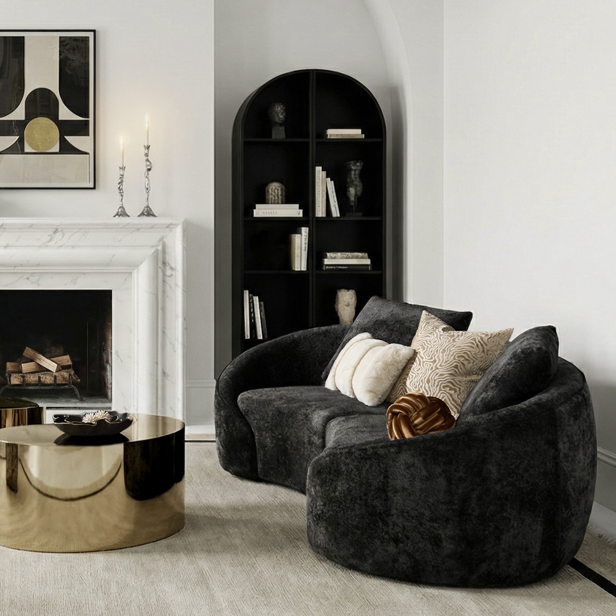 Irene 2-Piece Black Chenille Sectional