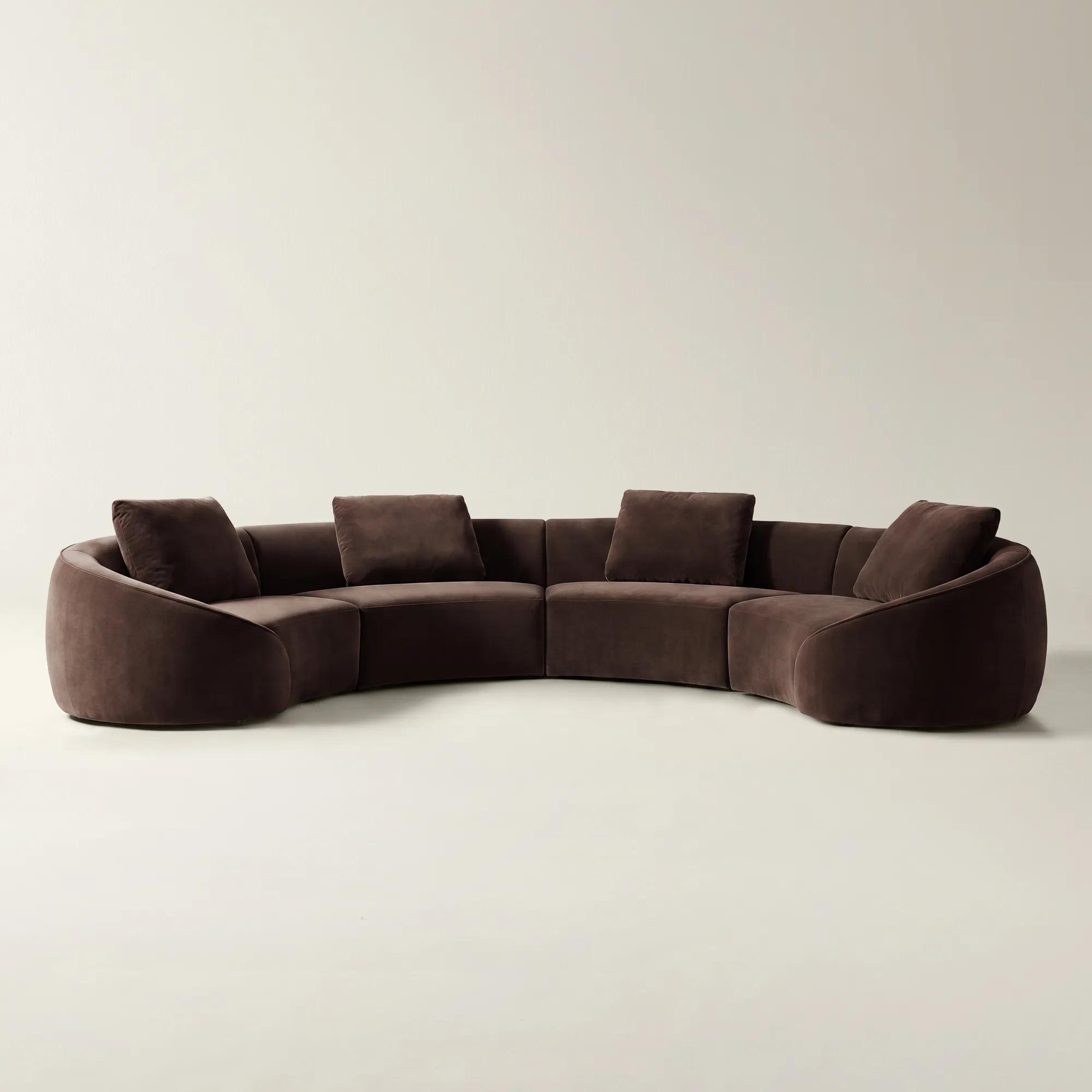 Irene 4-Piece Dark Chocolate Velvet Sectional Sofa