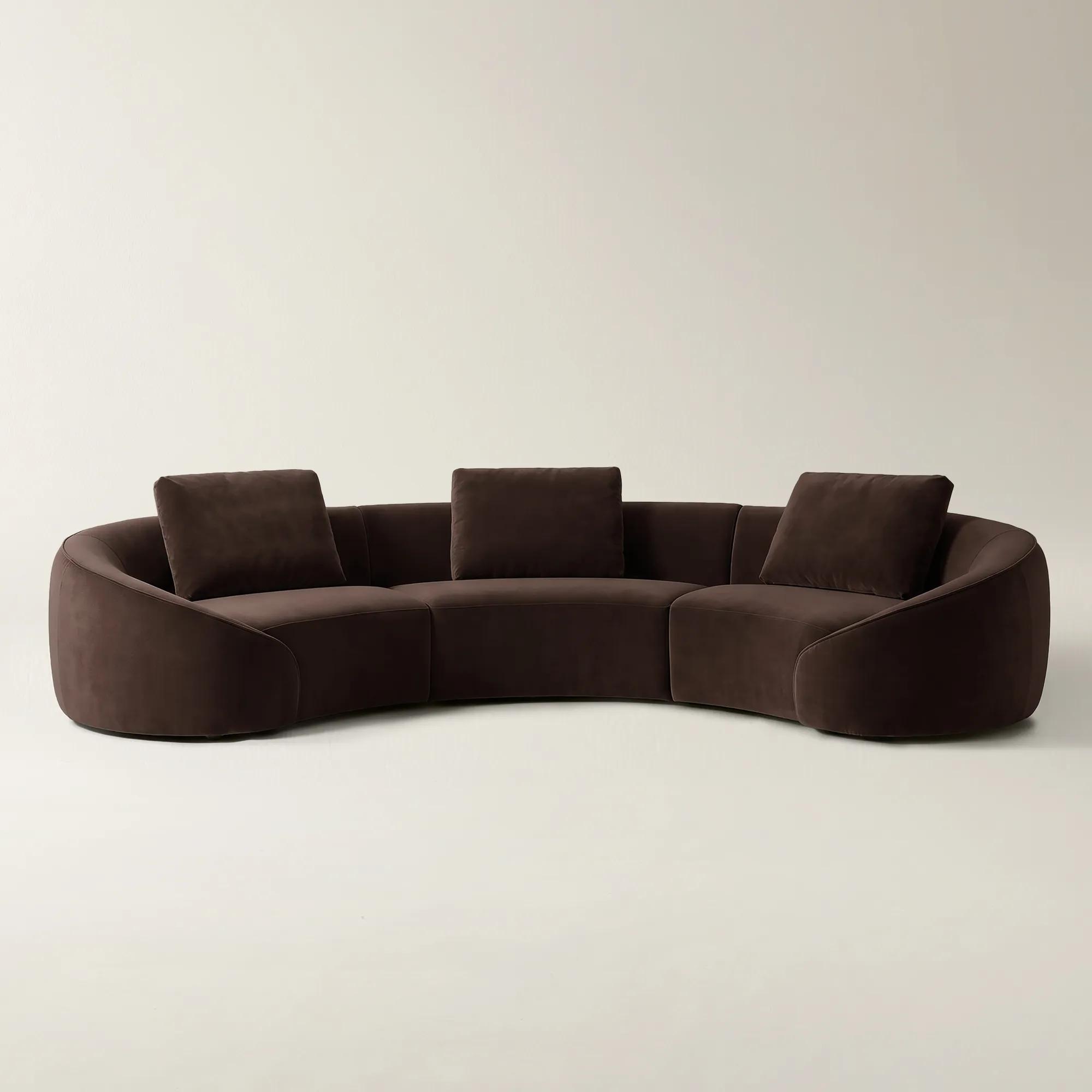 Irene 3-Piece Dark Chocolate Velvet Sectional Sofa