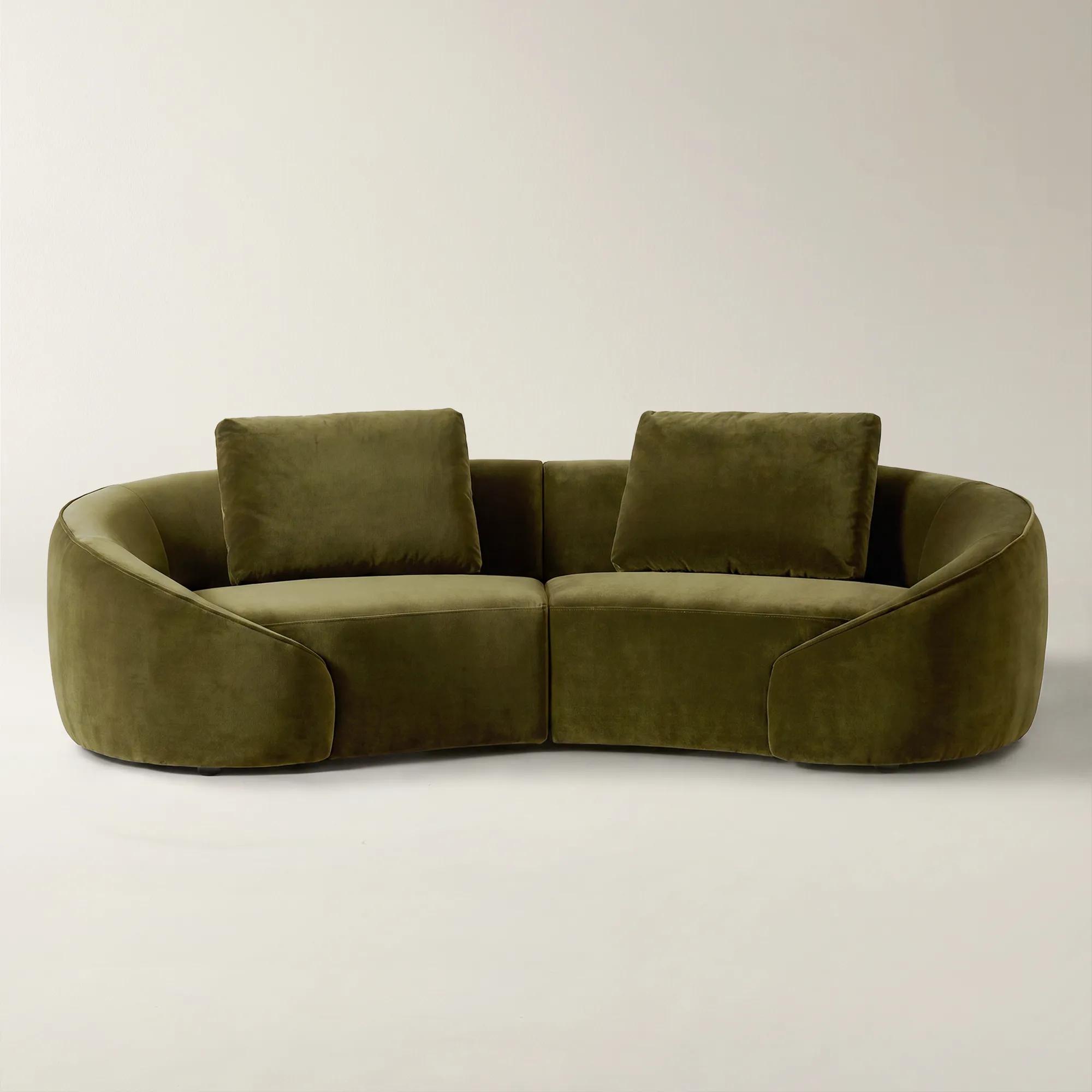 Irene 2-Piece Deep Olive Velvet Sectional Sofa