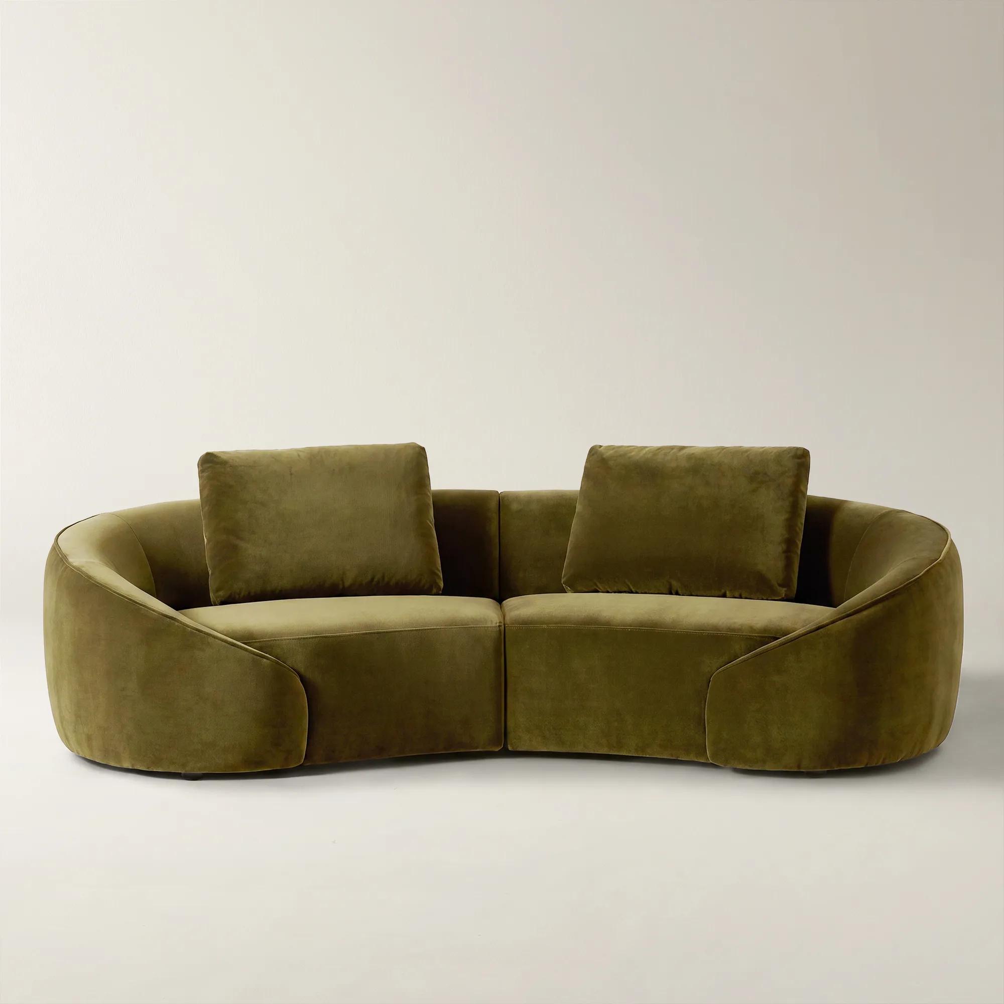 Irene 2-Piece Deep Olive Velvet Sectional Sofa