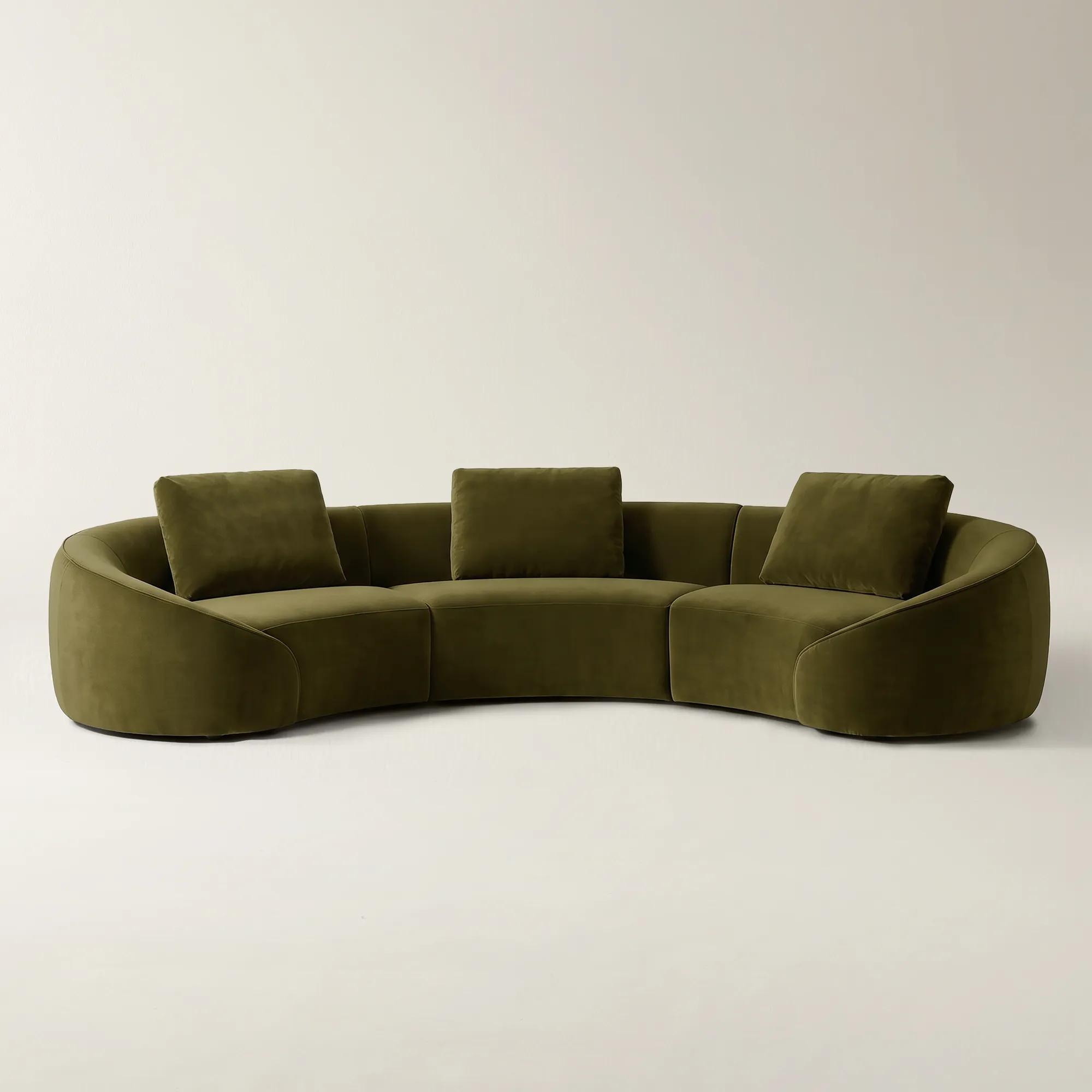 Irene 3-Piece Deep Olive Velvet Sectional Sofa