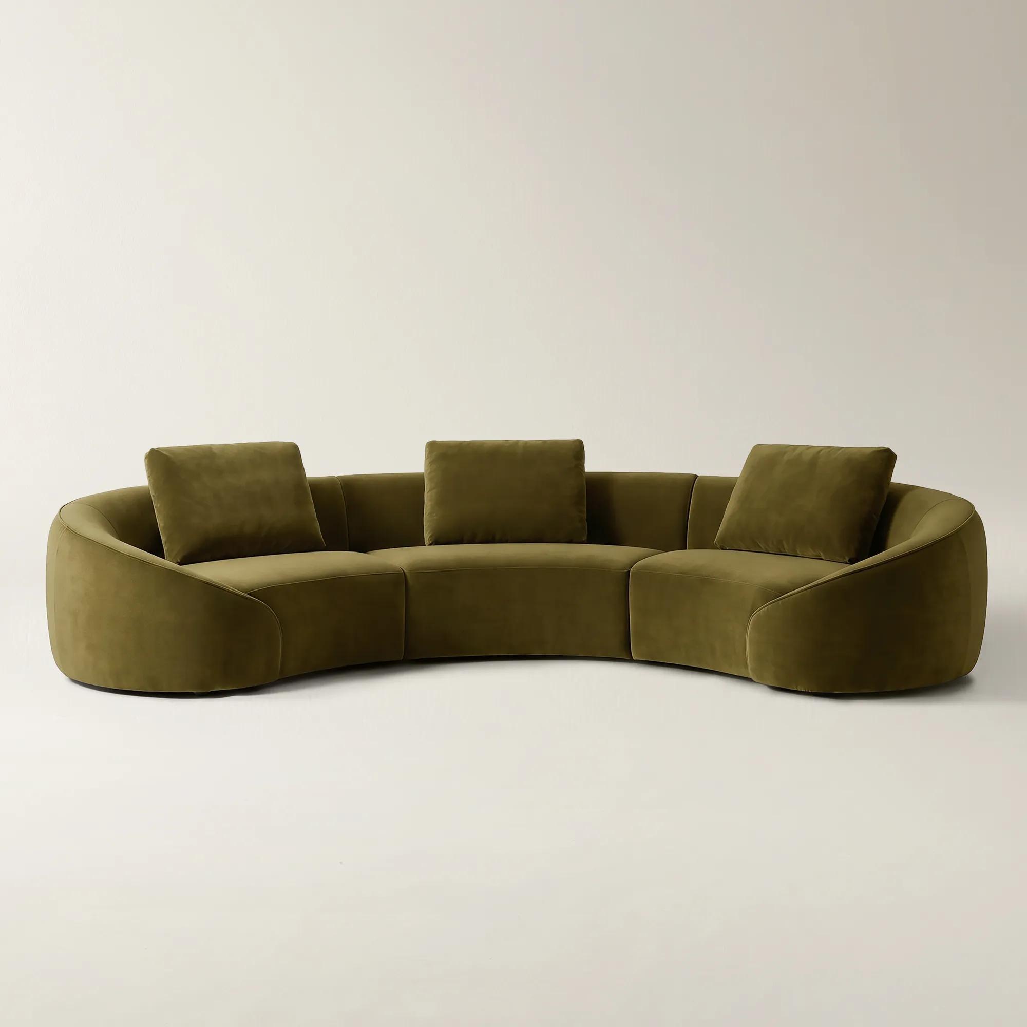 Irene 3-Piece Deep Olive Velvet Sectional Sofa