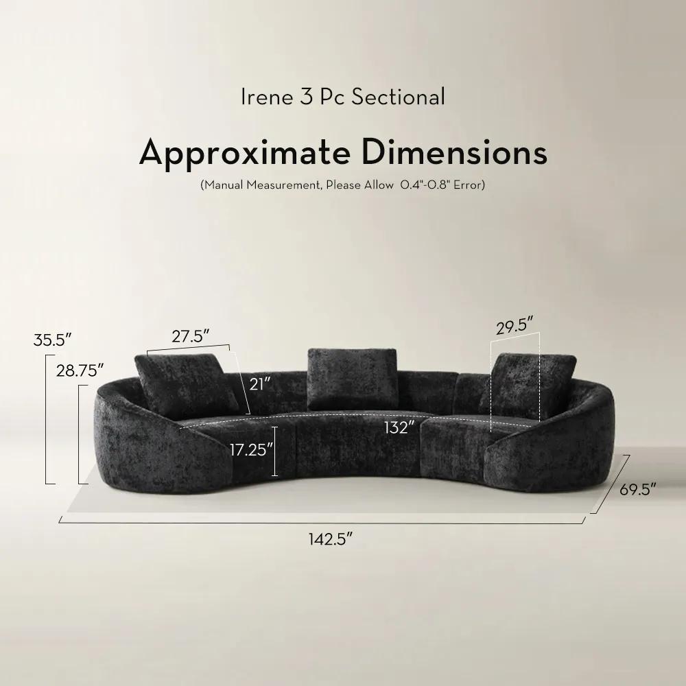Irene 3-Piece Black Chenille Sectional