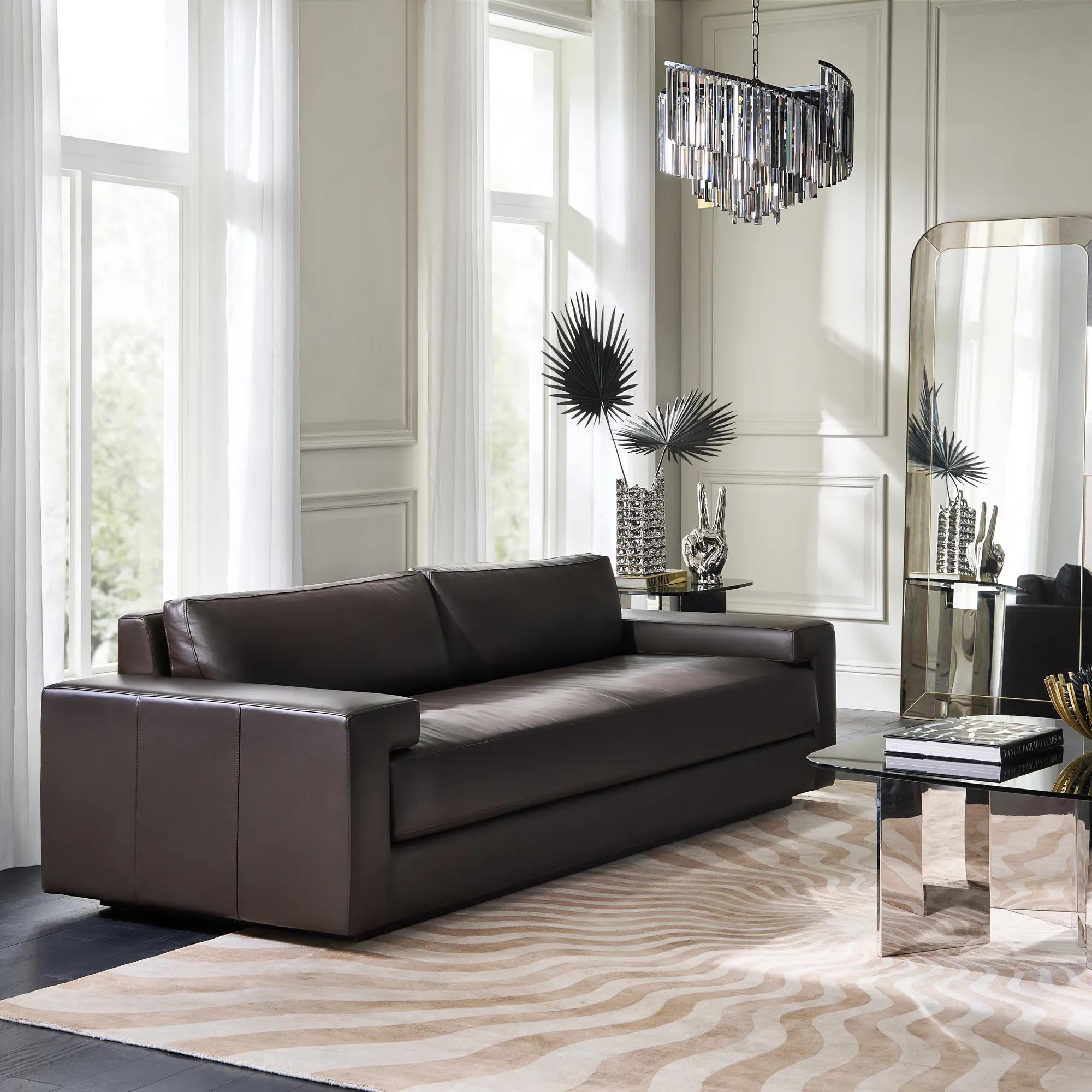 Ariel Brown Leather Sofa