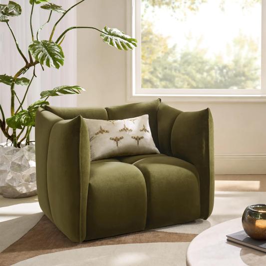 Reina Tufted Deep Olive Velvet Swivel Chair