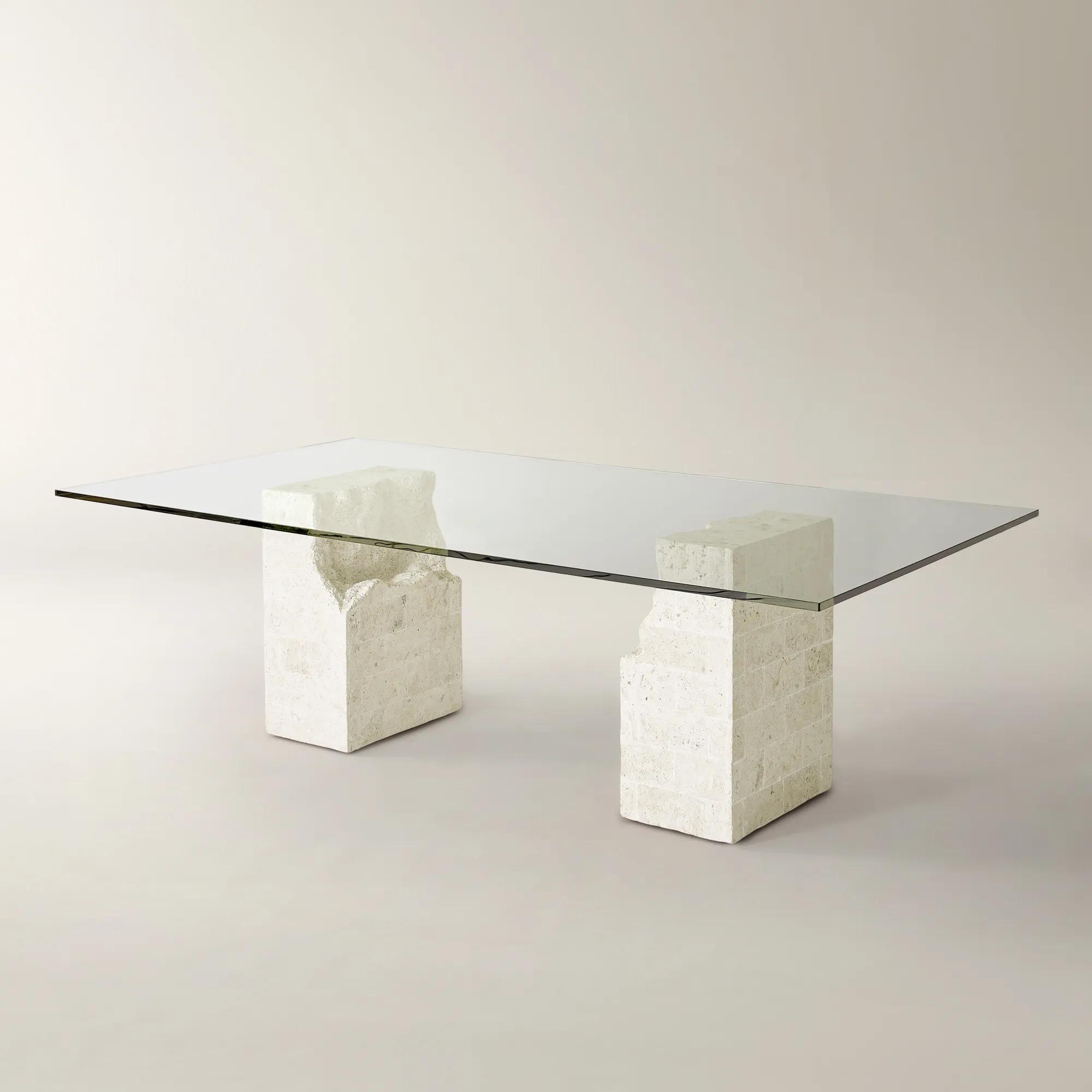 Cairo Rectangular Mactan Stone Dining Table With Glass Top (86.6")