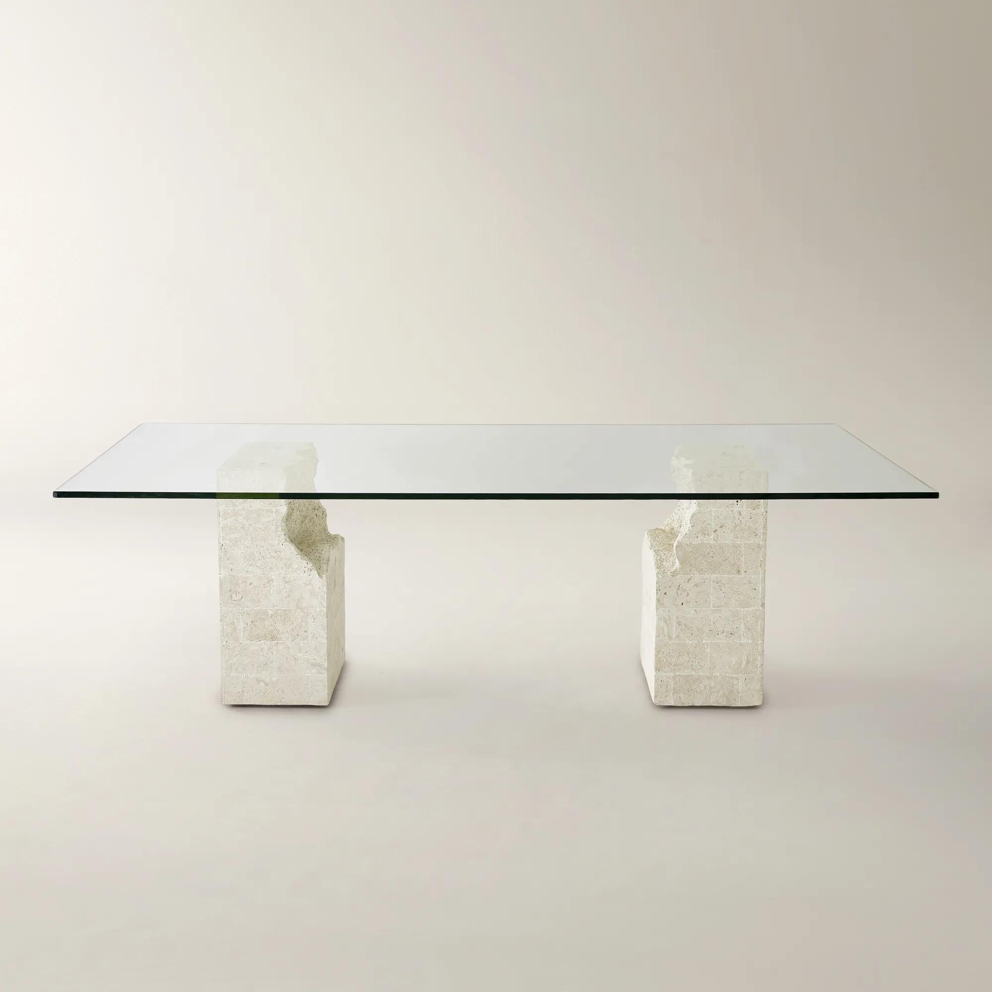 Cairo Rectangular Mactan Stone Dining Table With Glass Top (86.6")