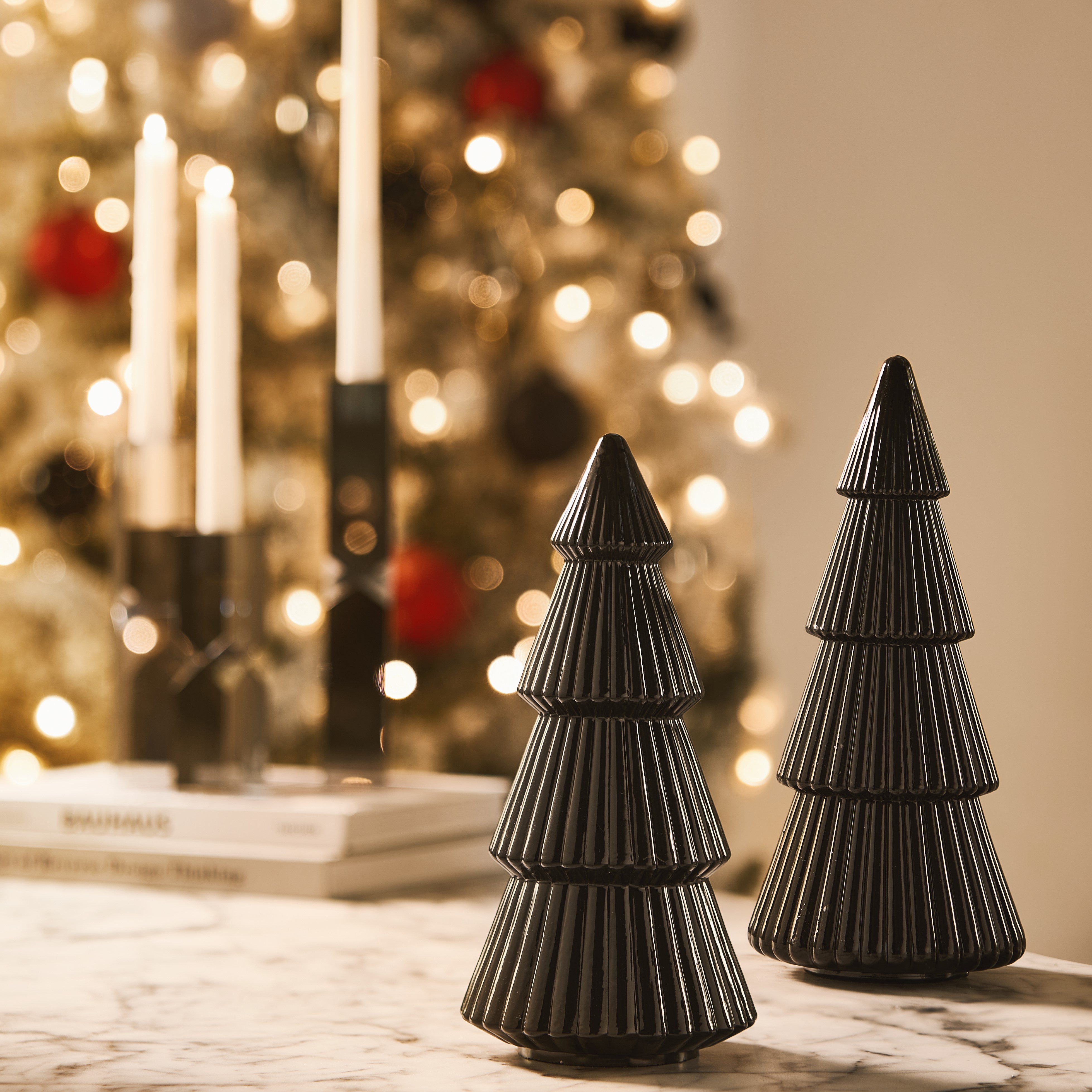 Black Glass Tree Set of 2 - 10" & 11"