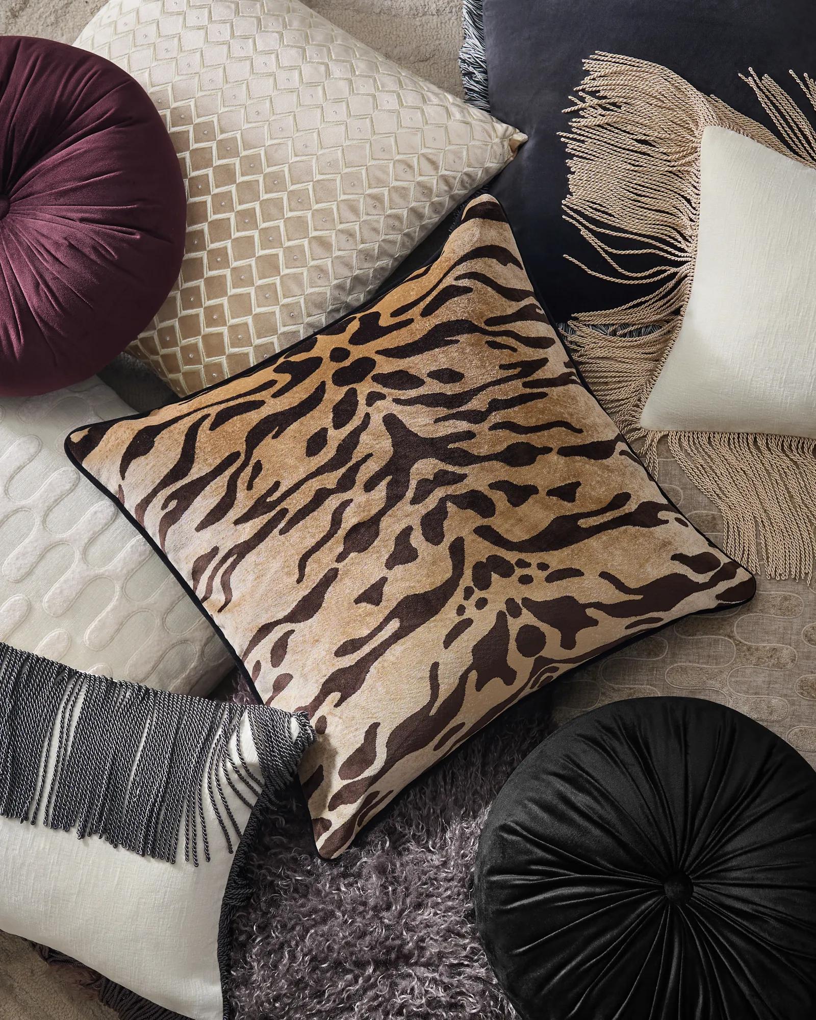 Bronze Tiger Black Piping Velvet Pillow 22" x 22"