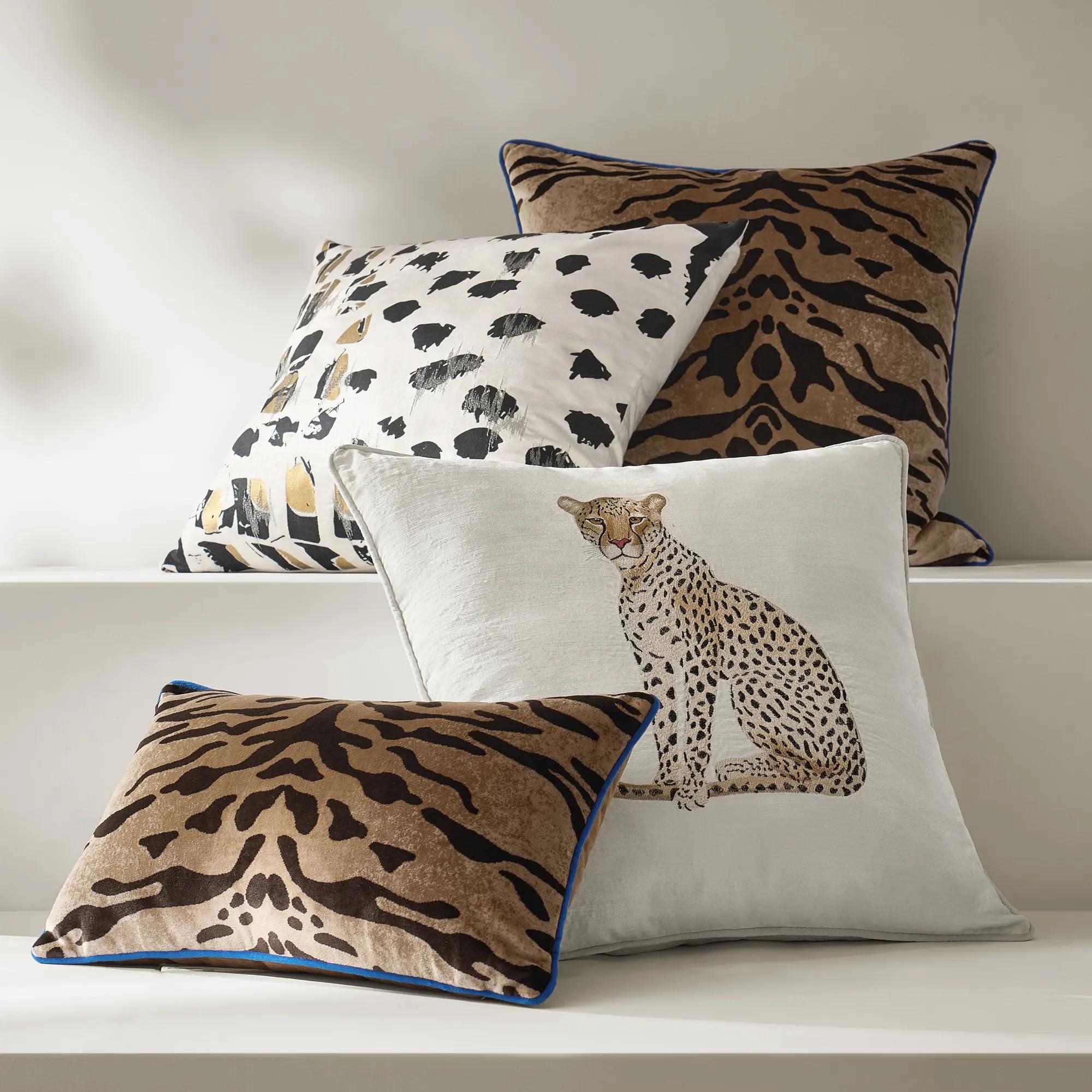 Bronze Tiger Blue Piping Velvet Pillow 22" x 22"