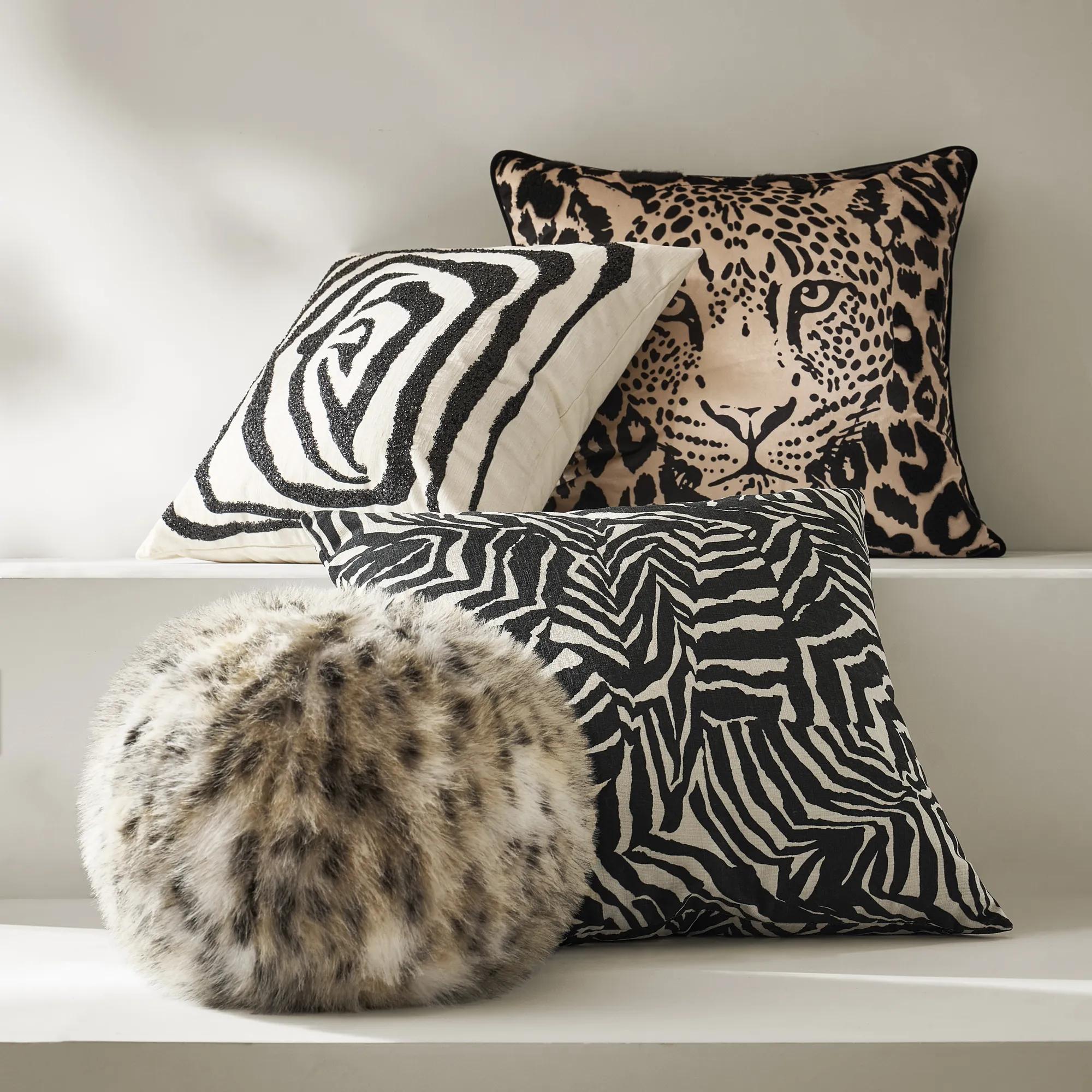 Spotted Faux Fur Ball Pillow 12"