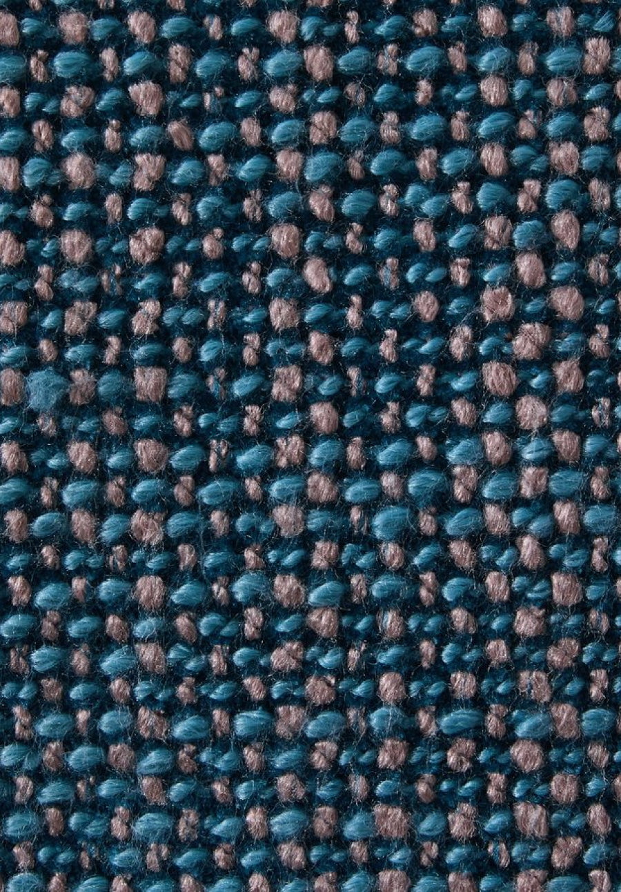 Close-up macro texture of teal blue and taupe multi-tone woven textured weave upholstery fabric.