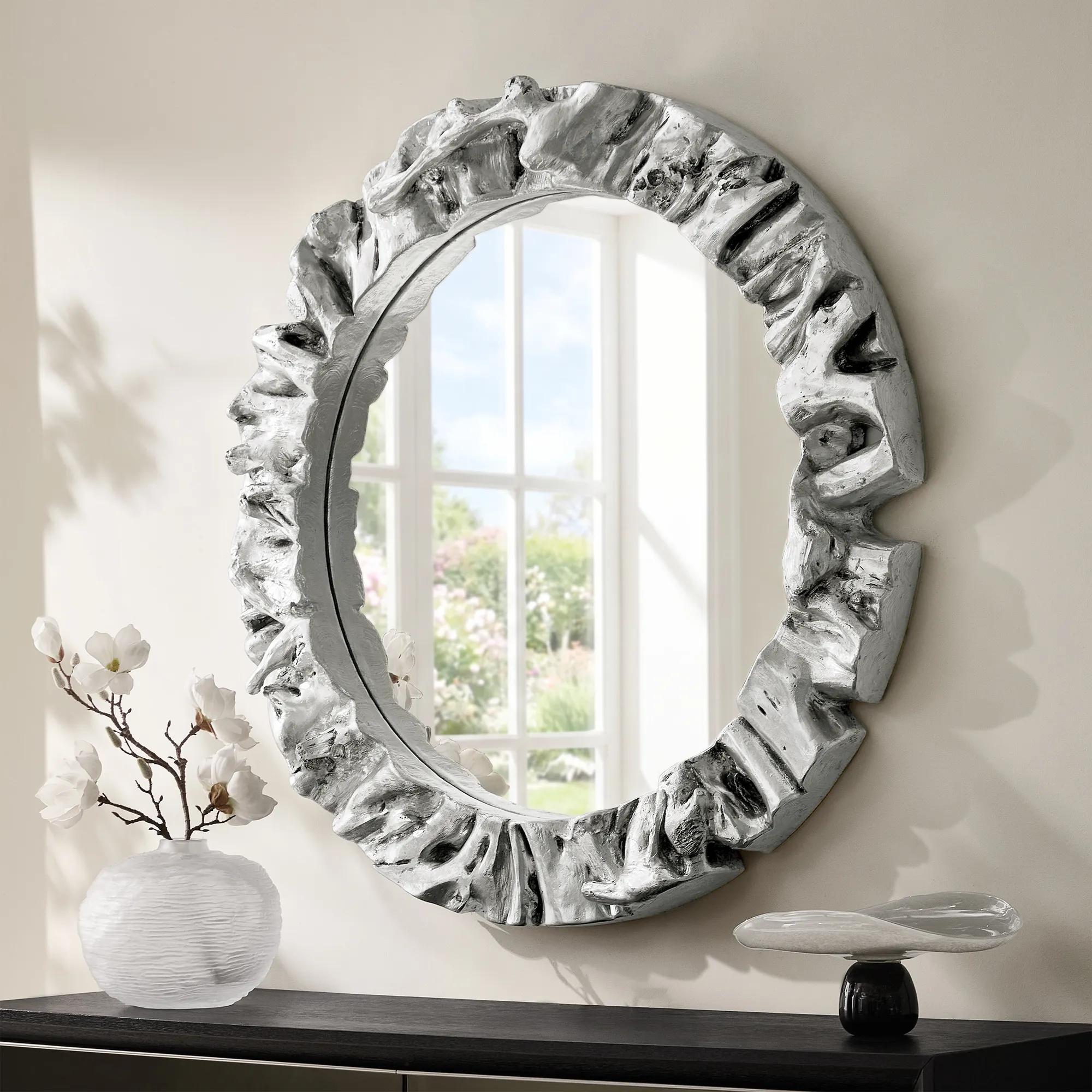 Sequoia Silver Resin Round Wall Mirror 48.25"