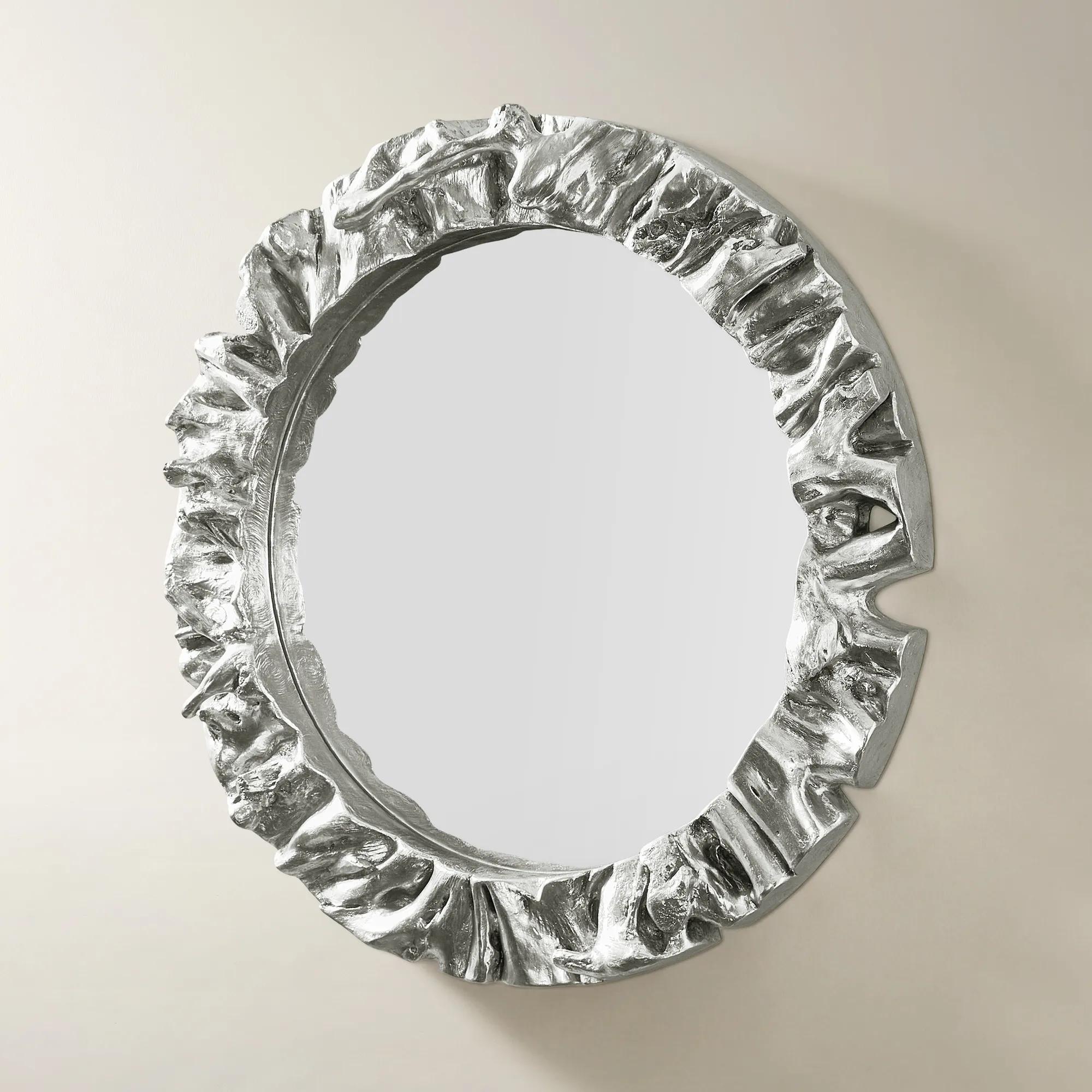 Sequoia Silver Resin Round Wall Mirror 48.25"