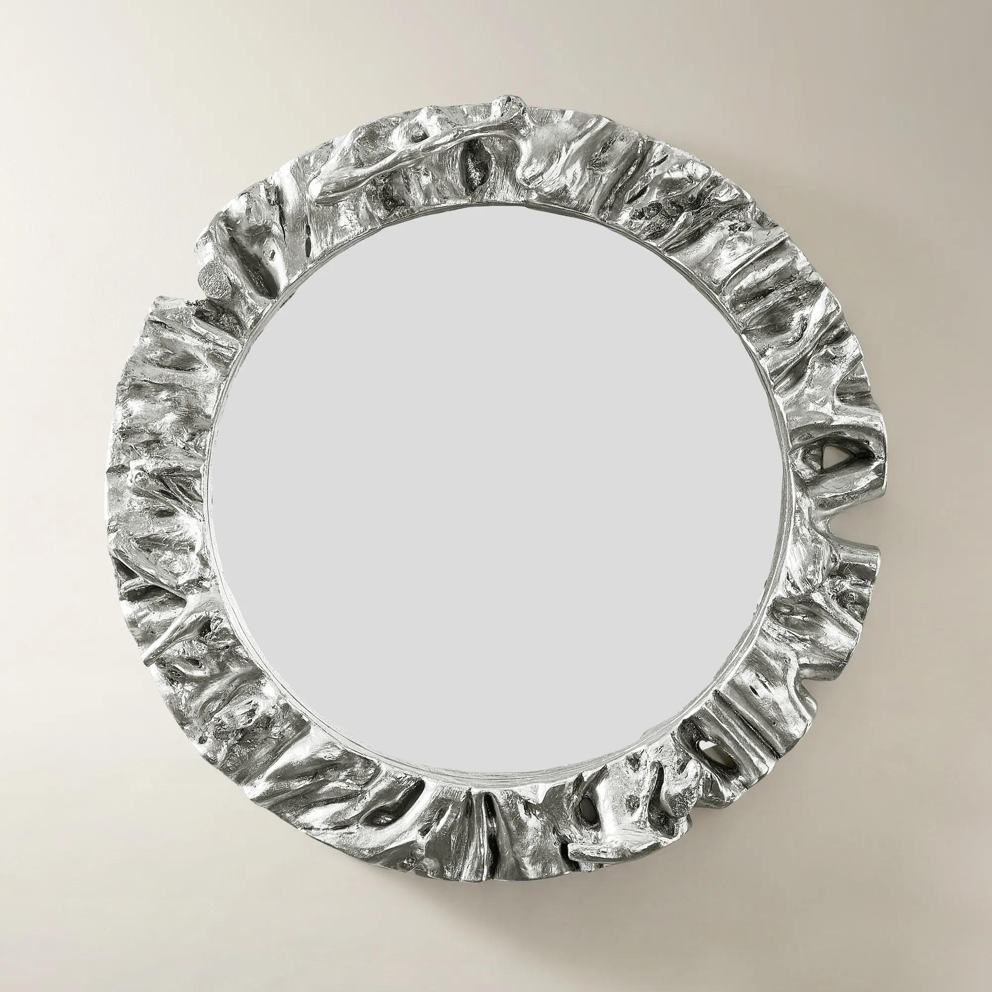 Sequoia Silver Resin Round Wall Mirror 48.25"