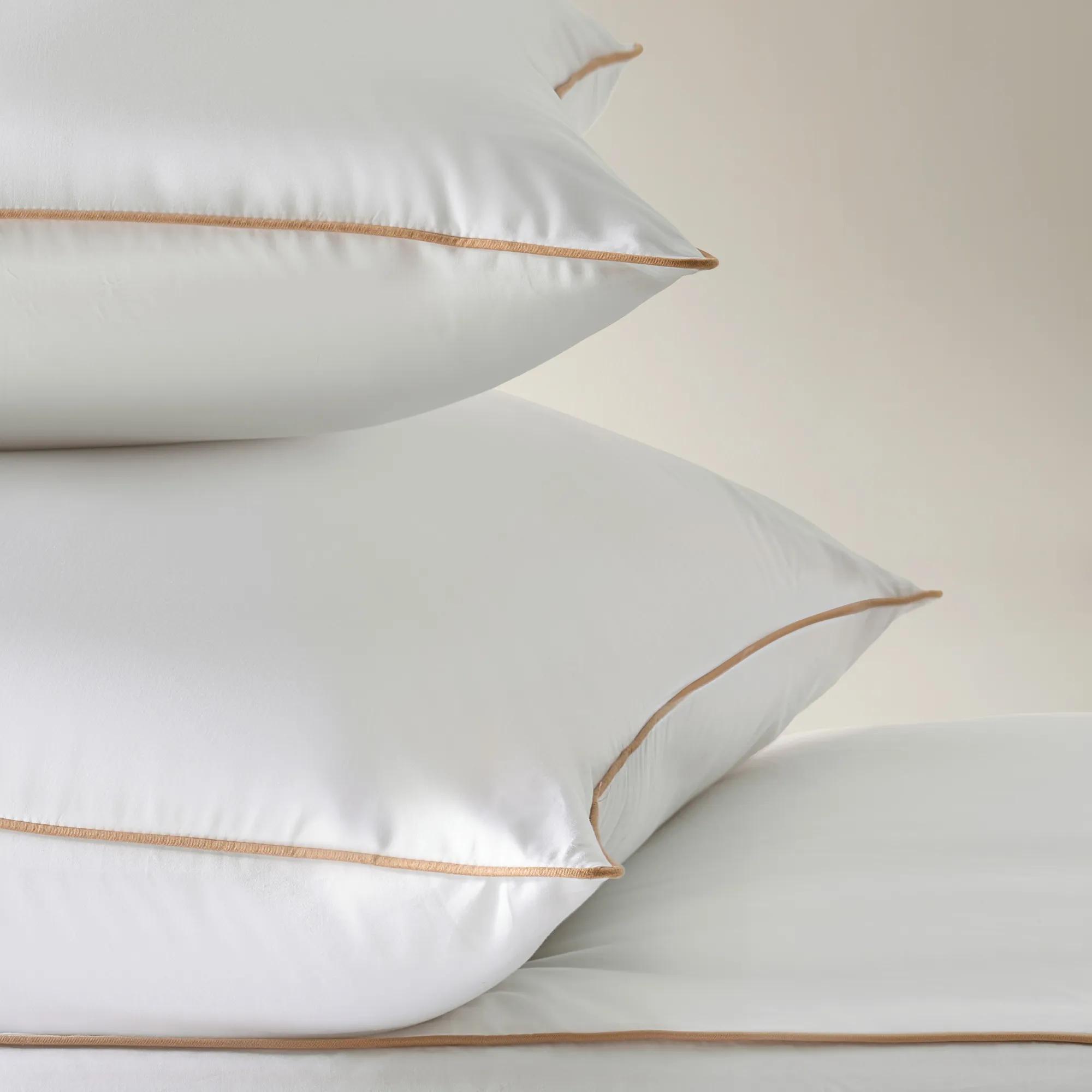 Sarla Contrast Cotton Percale Bedding Set - White/Tan
