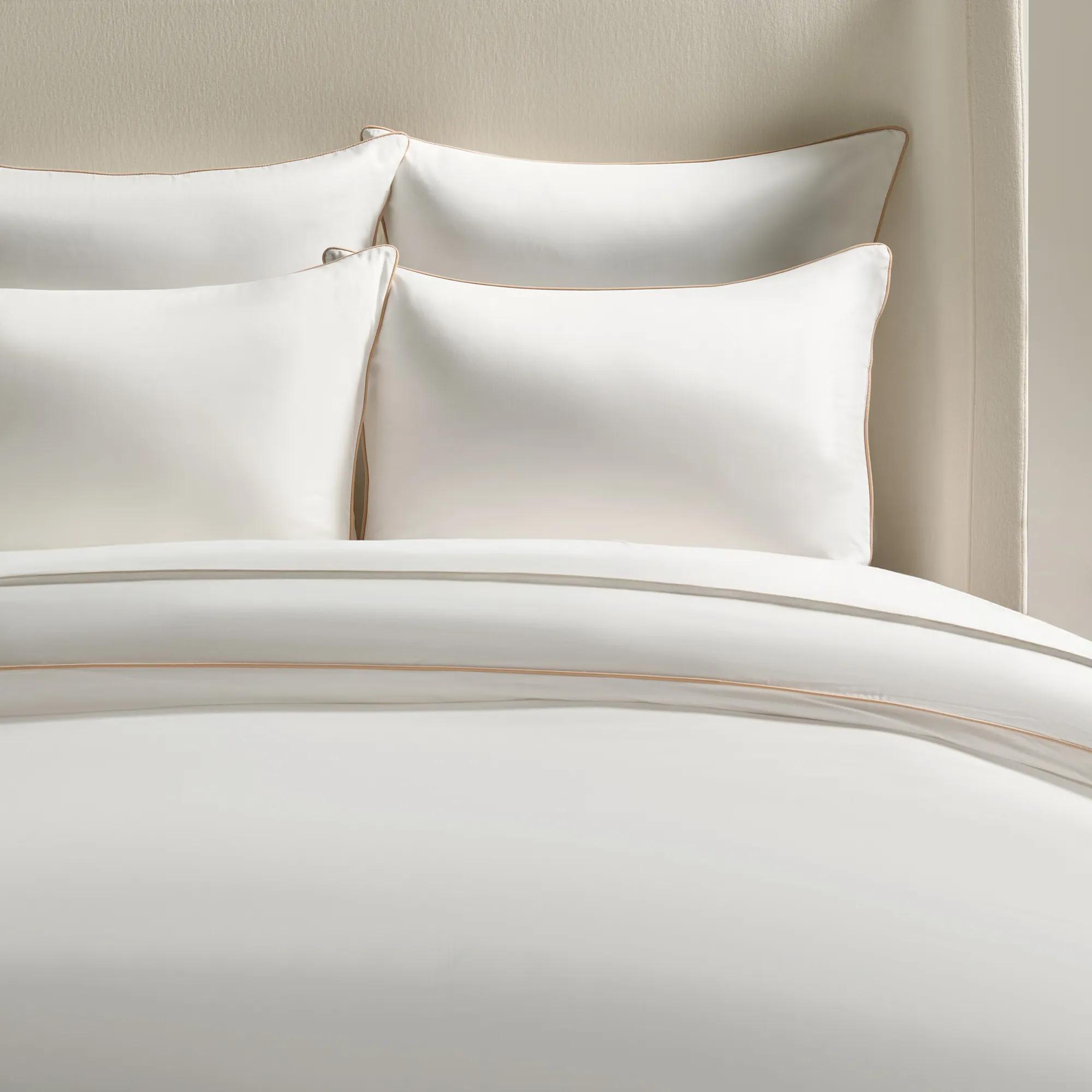 Sarla Contrast Cotton Percale Bedding Set - White/Tan