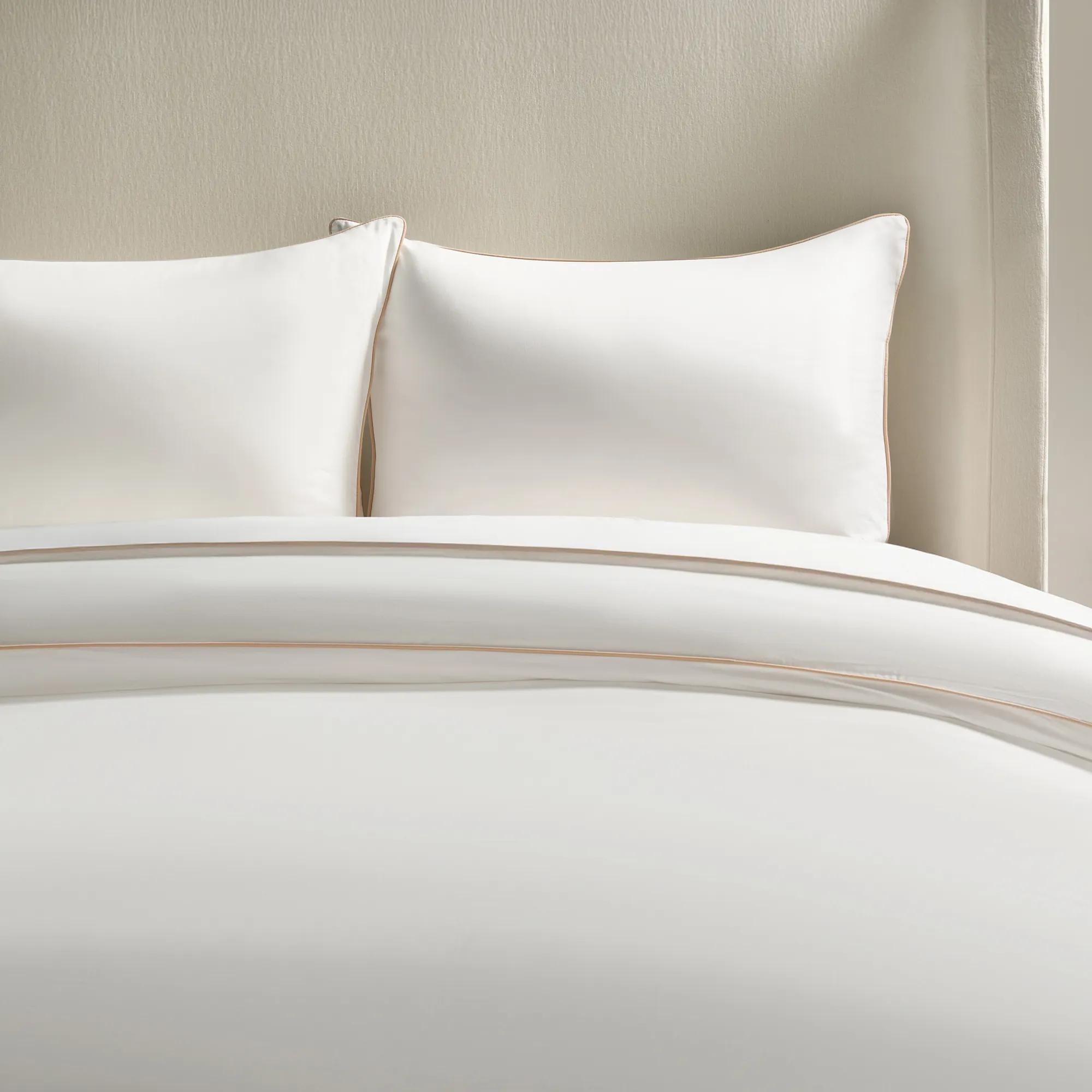 Sarla Contrast Cotton Percale Bedding Set - White/Tan