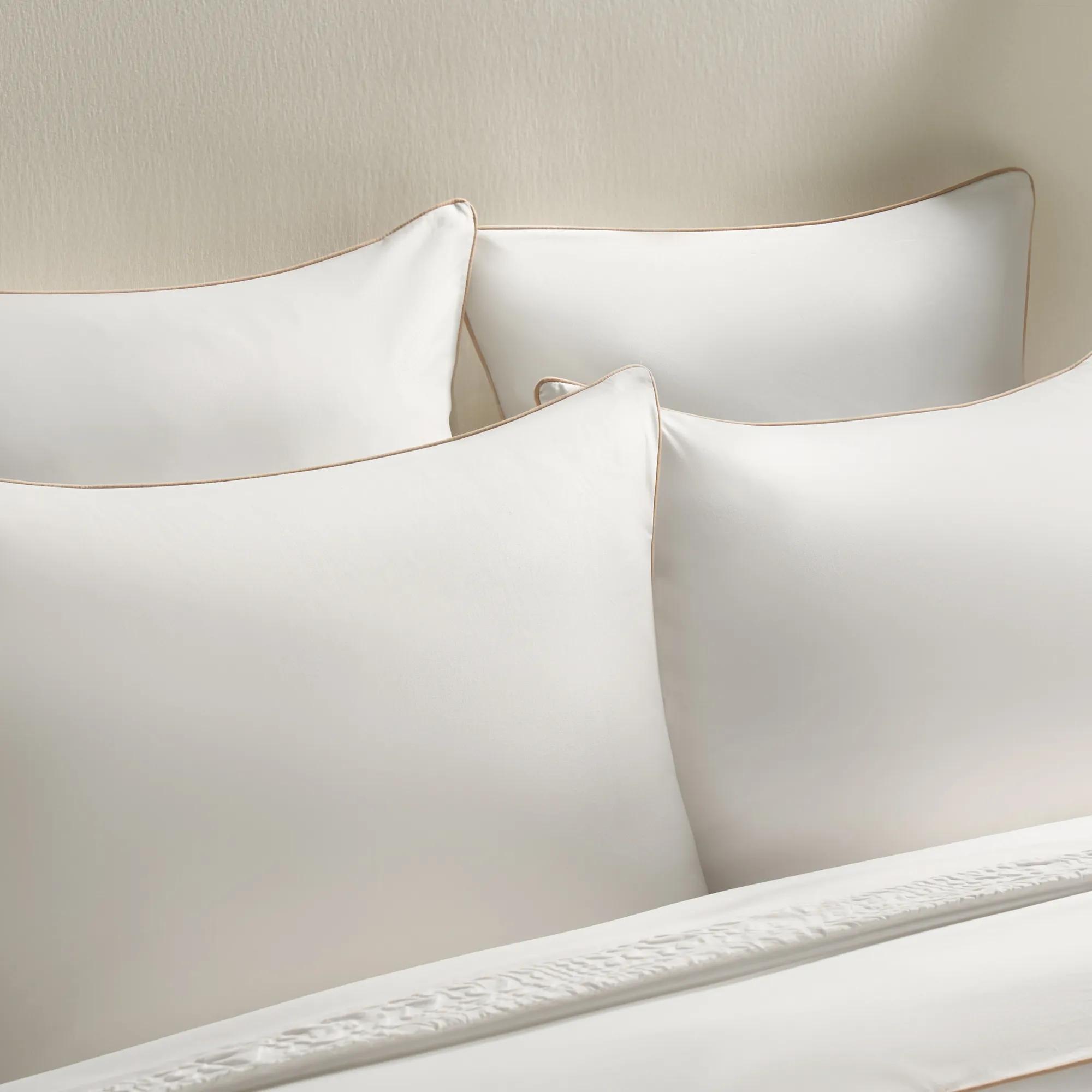 Sarla Contrast Cotton Percale Bedding Set - White/Tan