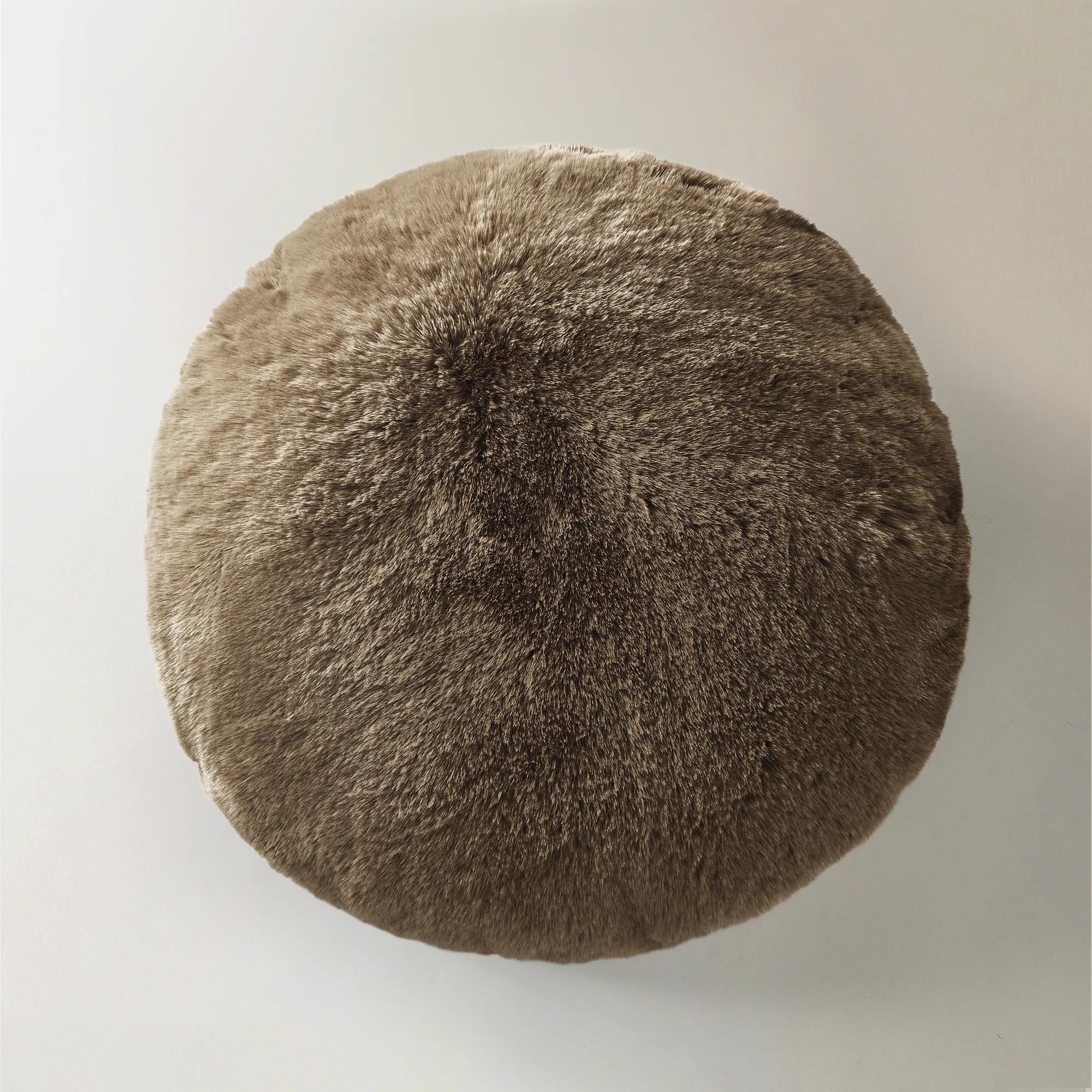 Shay Faux Fur Round Pillow 18" - Rich Mocha