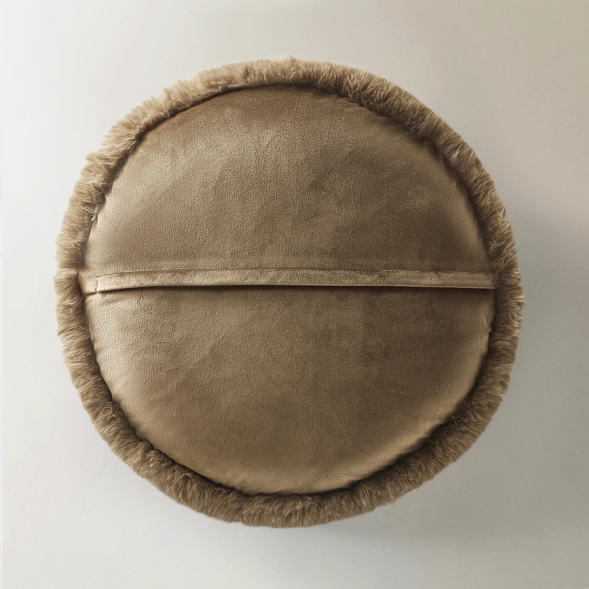 Shay Faux Fur Round Pillow 18" - Rich Mocha