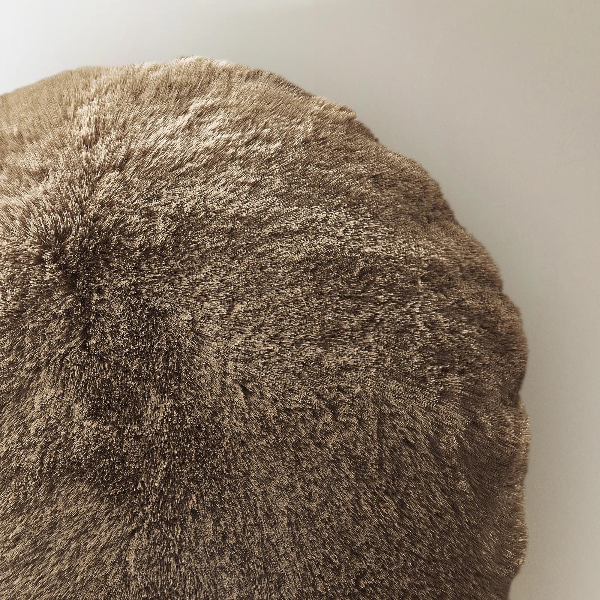 Shay Faux Fur Round Pillow 18" - Rich Mocha