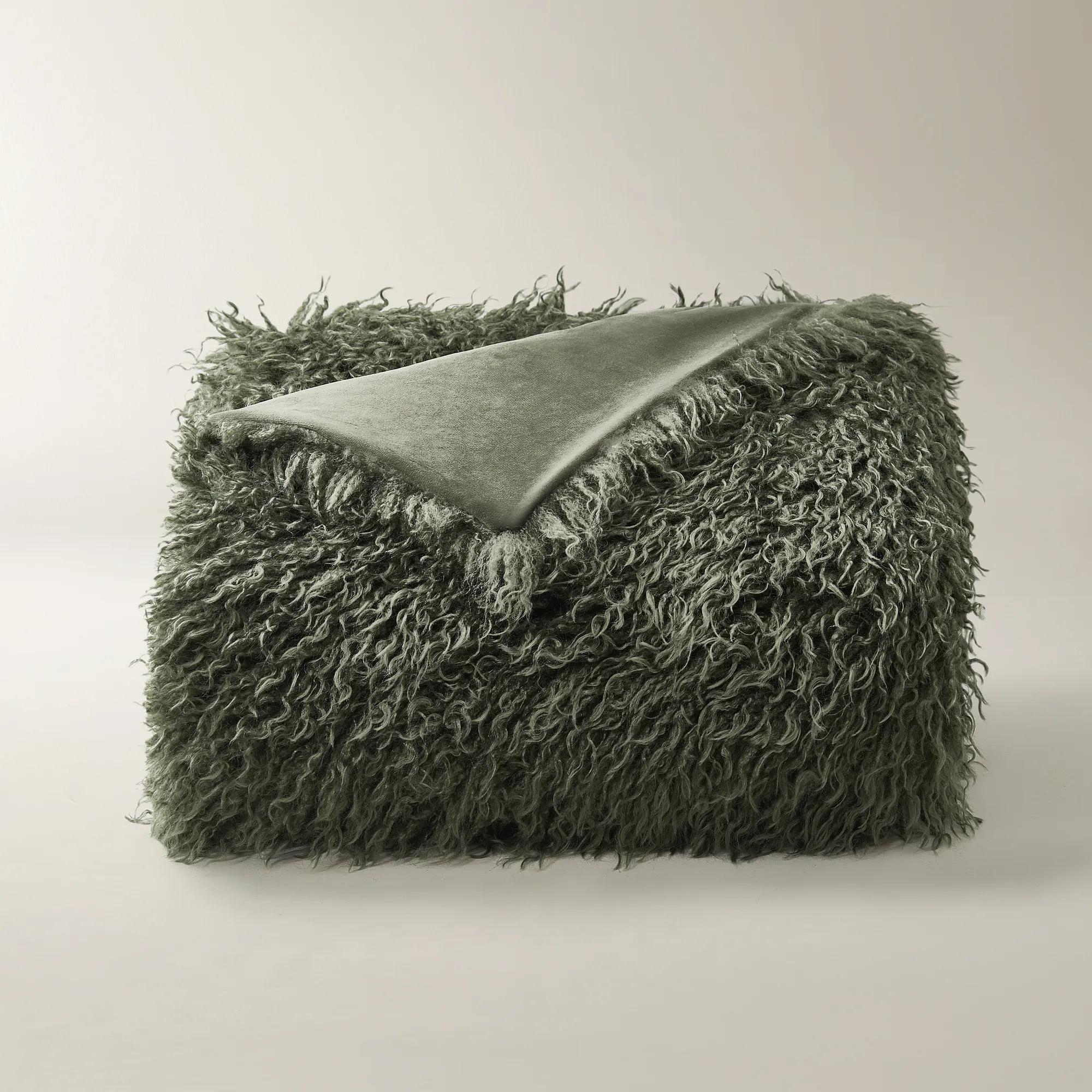 Micah Faux Mongolian Throw 50" x 60" - Dark Green