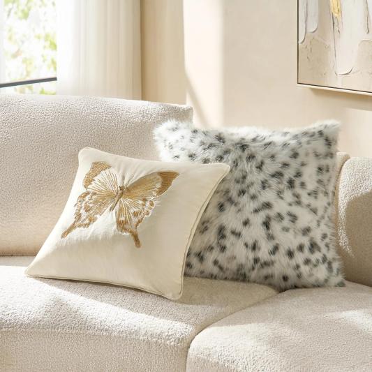 Bella Beaded Butterfly Pillow 20" - Ivory/Gold