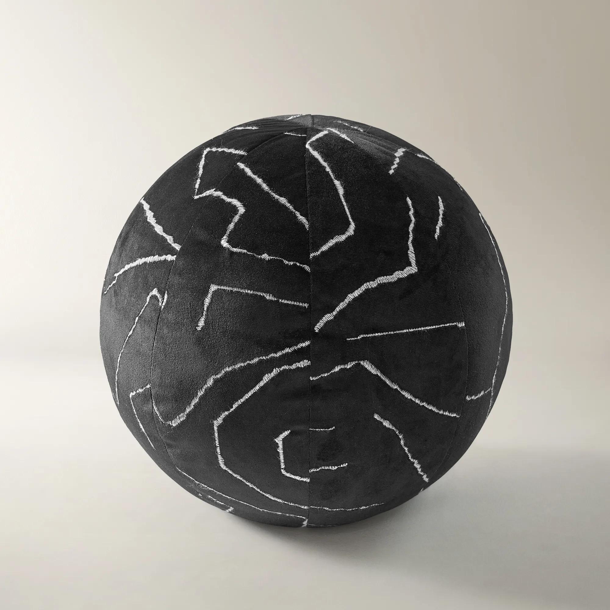 Bea Embroidered Velvet Ball Pillow 12" - Black