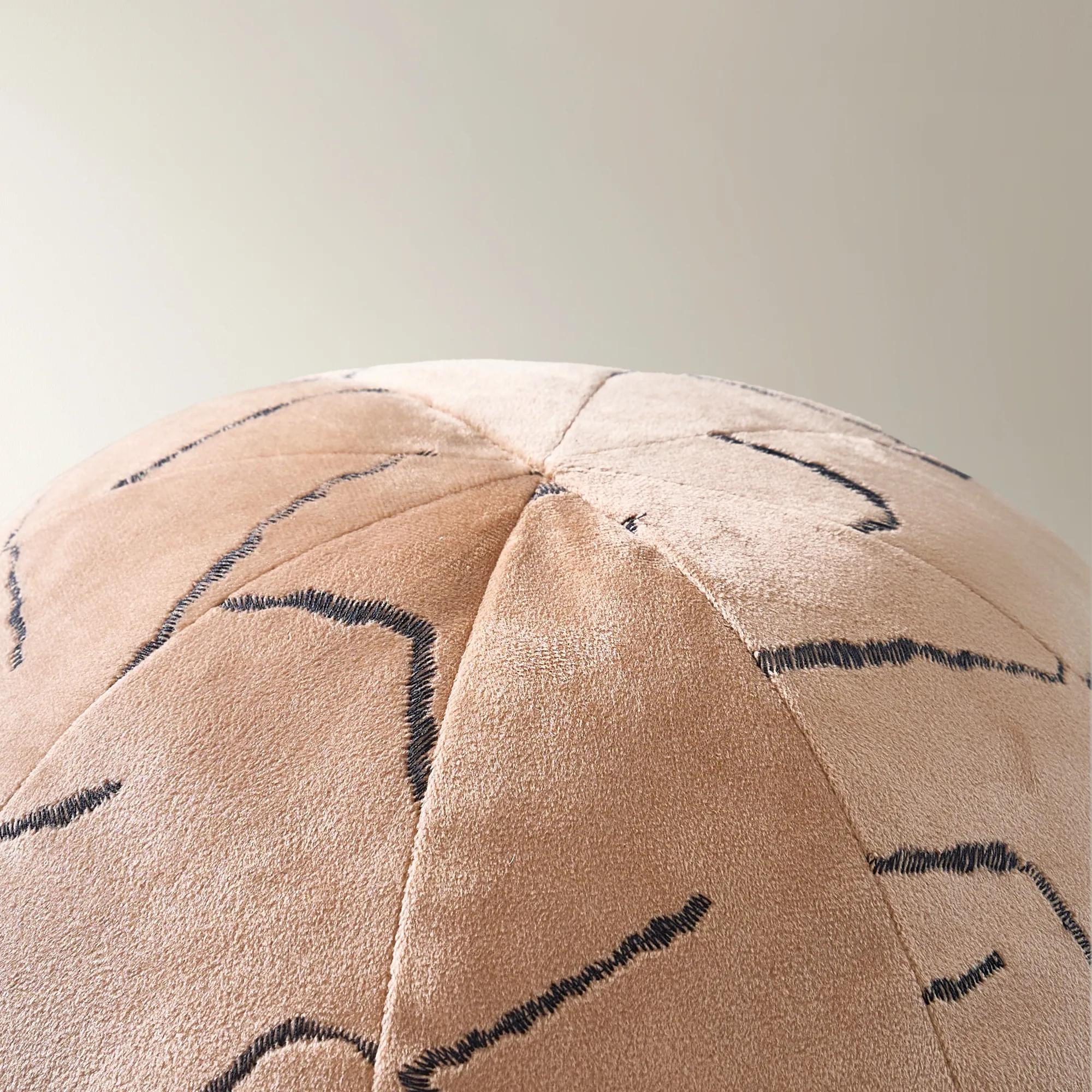Bea Embroidered Velvet Ball Pillow 12" - Tan