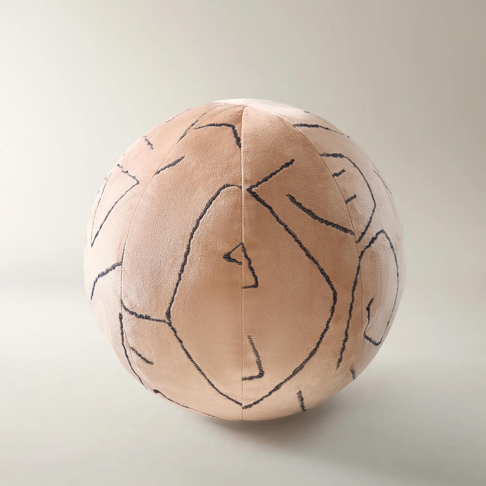Bea Embroidered Velvet Ball Pillow 12" - Tan