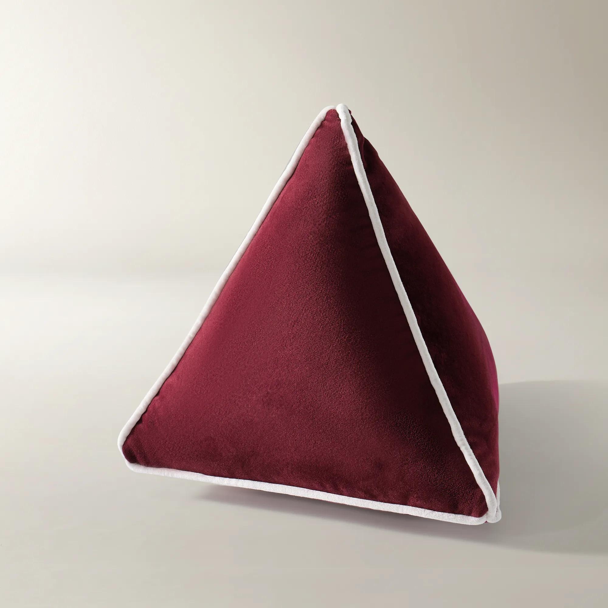 Trist Velvet Triangle Pillow 13" - Deep Red/White